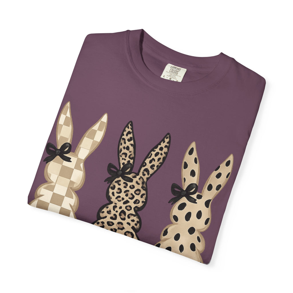 Easter Bunny Trio T-Shirt — Neutral Plaid, Leopard & Polka Dot Bunnies