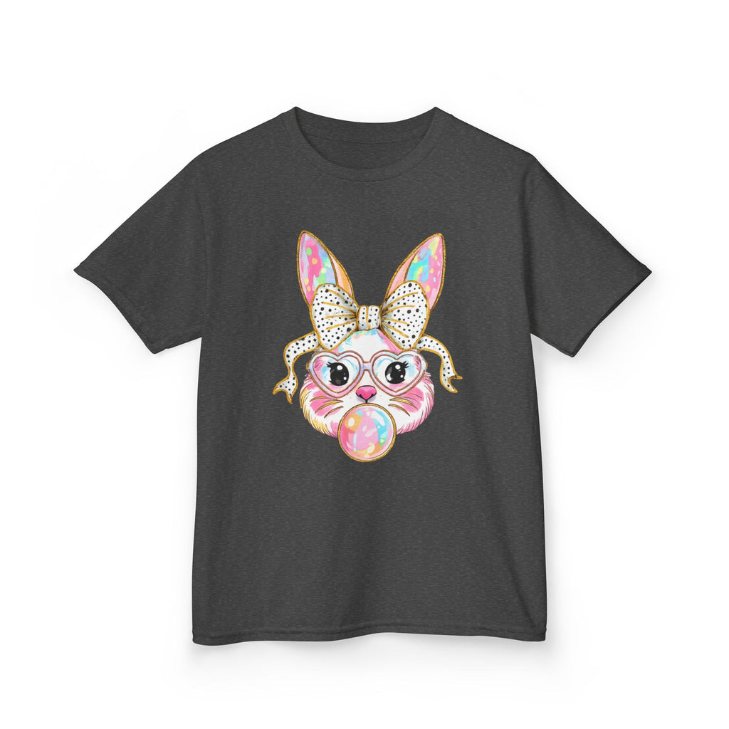 Kids Bunny Bubblegum Tee — Cute Bunny with Bow & Glasses Kids T-Shirt