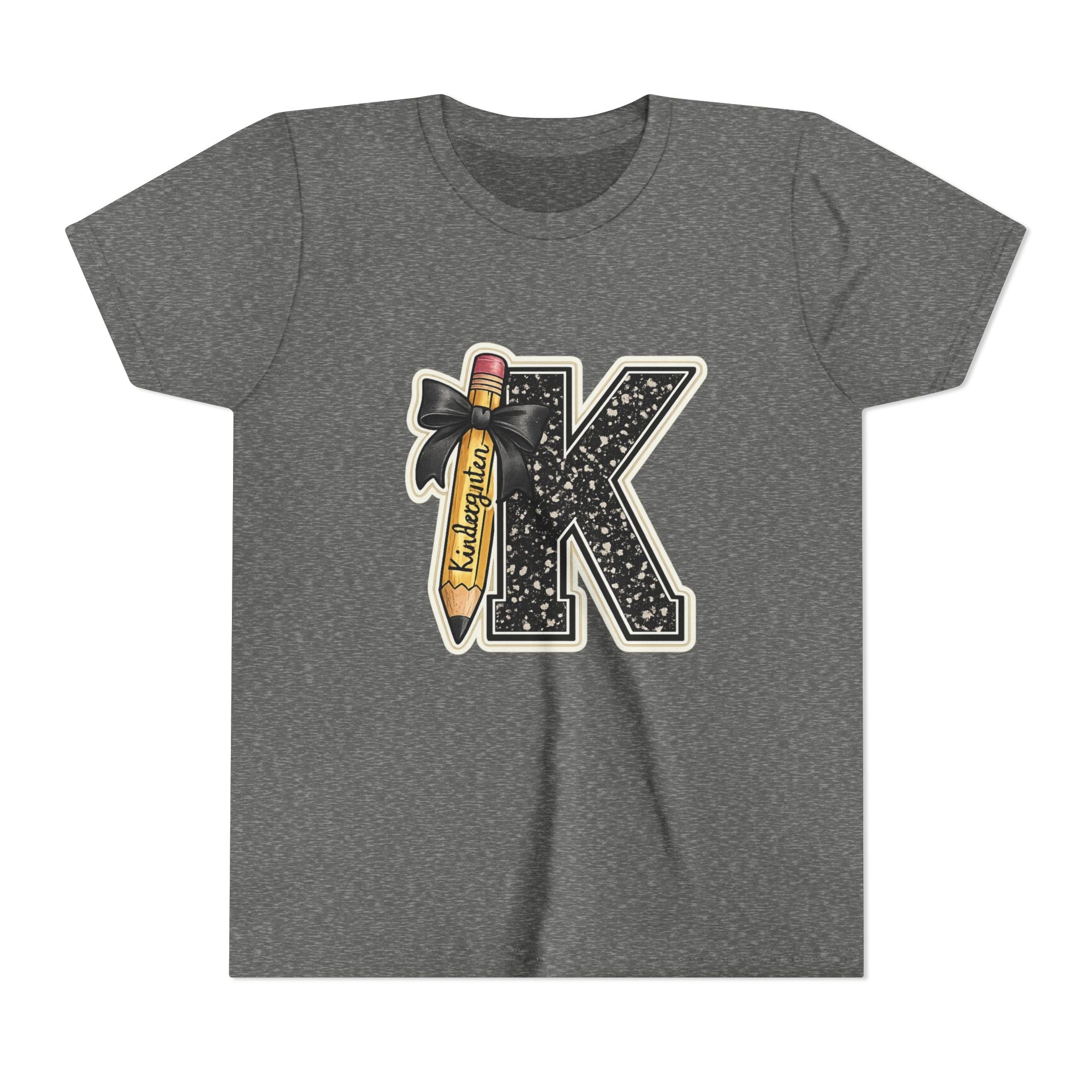 Youth K Monogram Pencil Tee — Kids Initial Letter K School Shirt