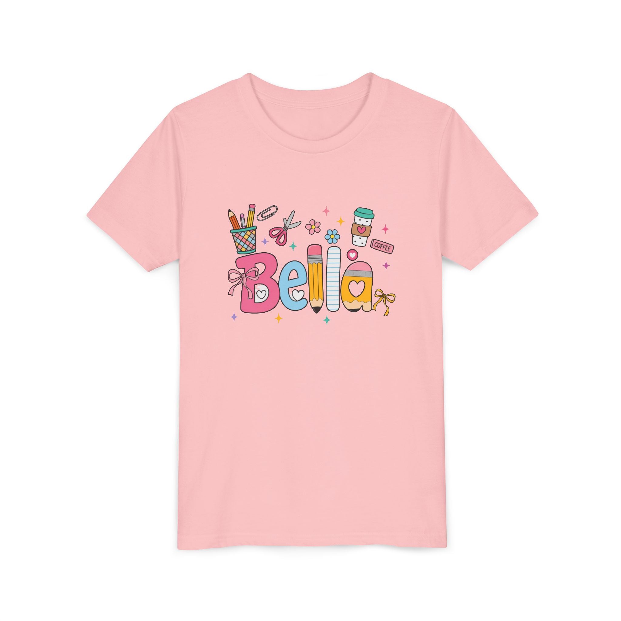 Bella Kids' Name T-Shirt — Cute School Supplies Design Youth Tee