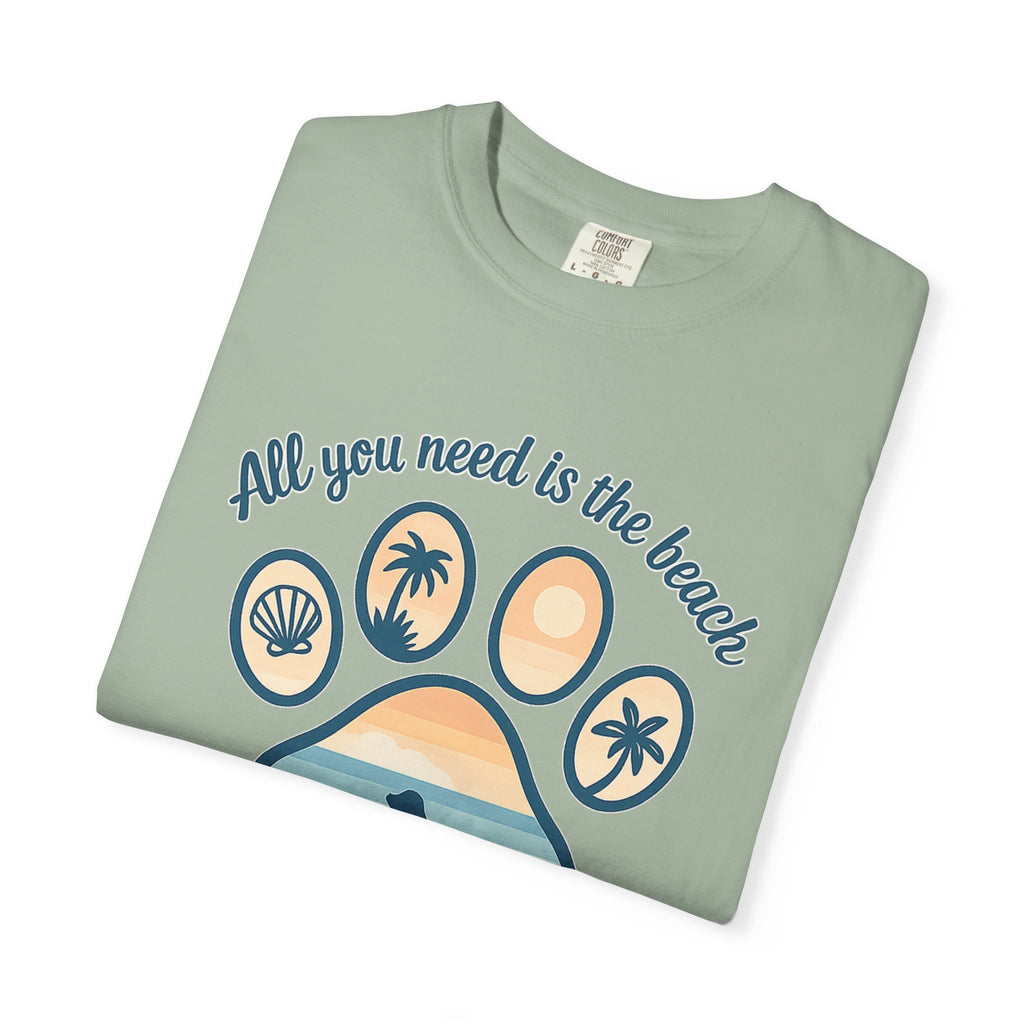 Beach & Dog Paw T-Shirt — “All You Need Is the Beach and a Dog” Graphic Tee