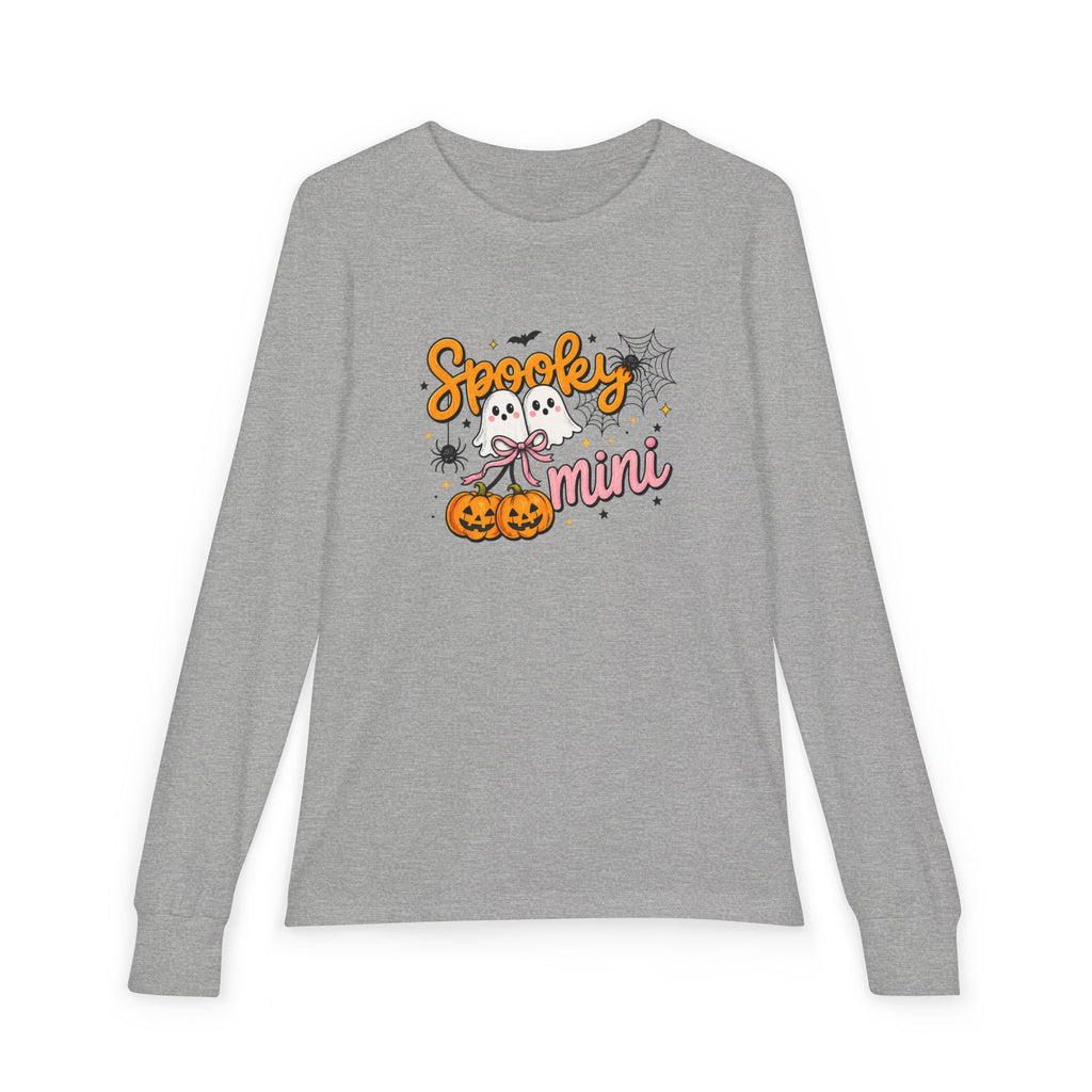Youth Long Sleeve Tee — "Spooky Mini" Halloween Ghost & Pumpkin Kids Shirt