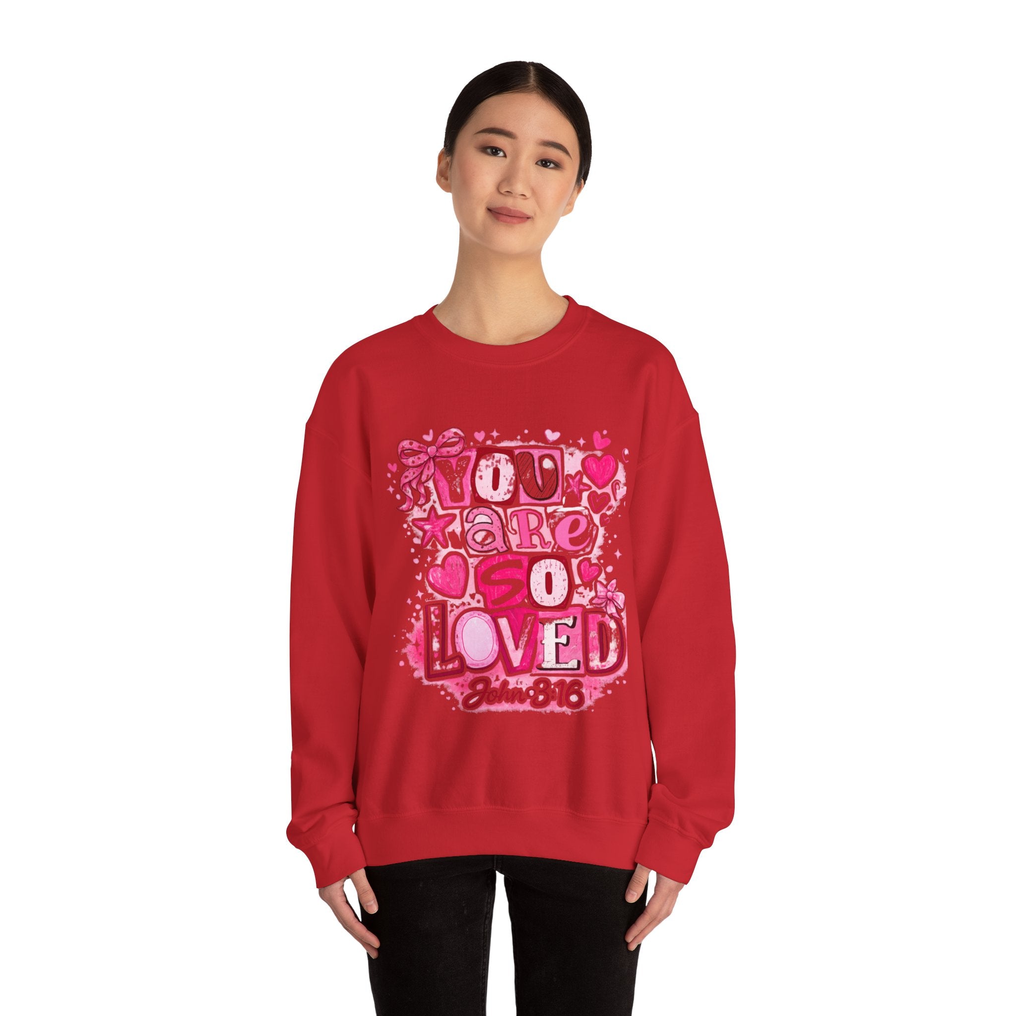 Crewneck Sweatshirt — "You Are So Loved" Christian Heart Design (John 3:16)