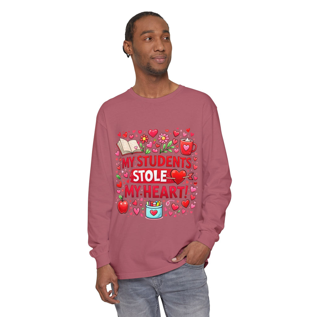 Teacher Long Sleeve Tee — “My Students Stole My Heart” Valentine’s Day Gift