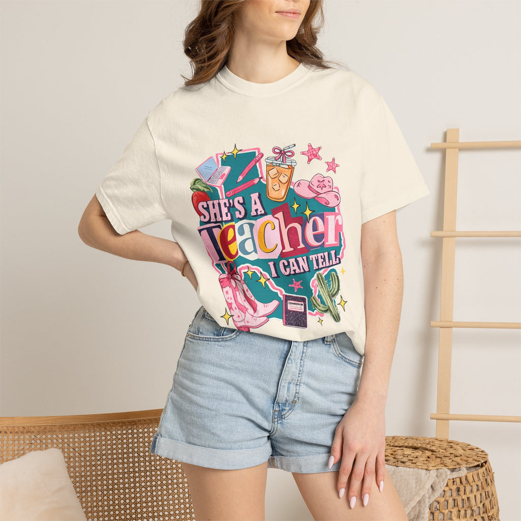 She's A Teacher I Can Tell T-Shirt — Cute Colorful Teacher Gift Tee