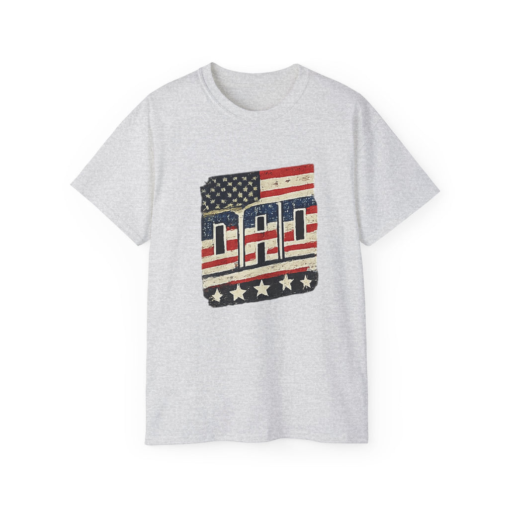 Patriotic Dad T-Shirt – Vintage American Flag 'DAD' Tee for Father’s Day