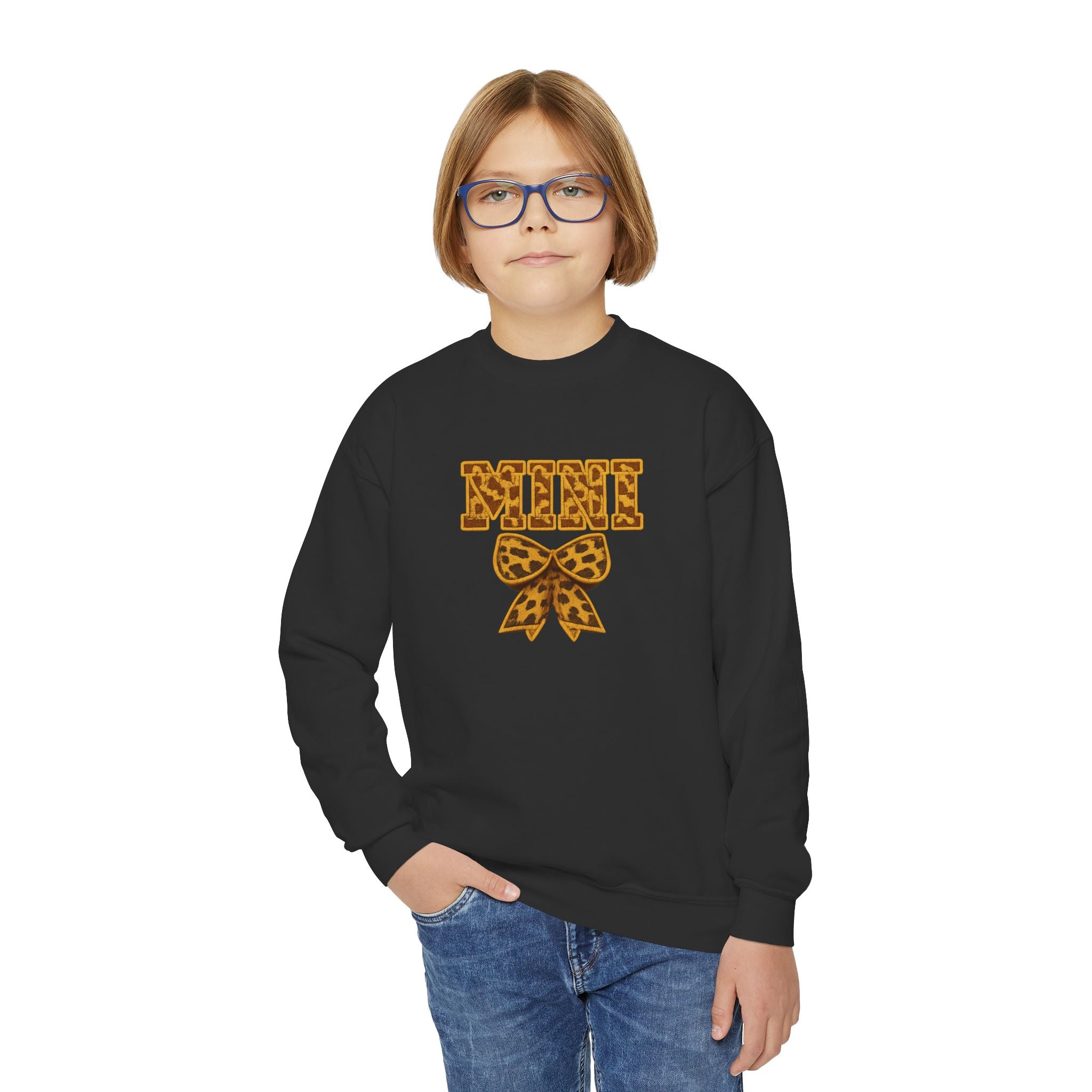 Youth Crewneck Sweatshirt - Leopard 'Mimi' Graphic with Bow