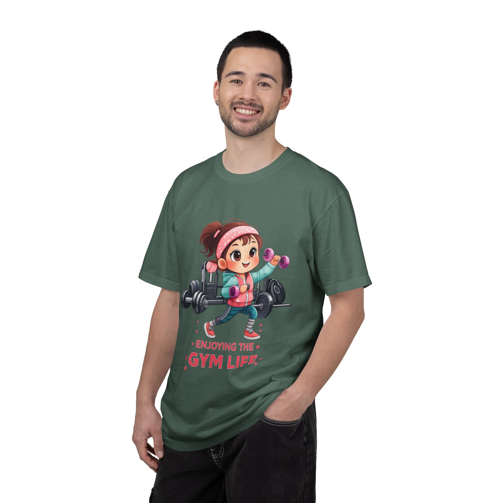 Gym Life T-Shirt — Cute Cartoon Weightlifting Tee ("Enjoying the Gym Life")