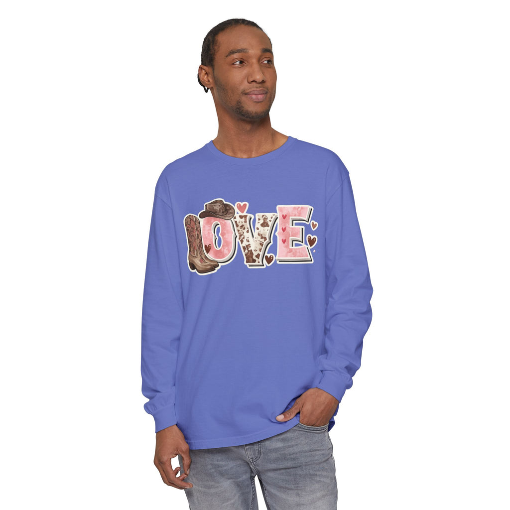 Western 'LOVE' Long Sleeve Tee — Cowgirl Cowboy Heart Graphic