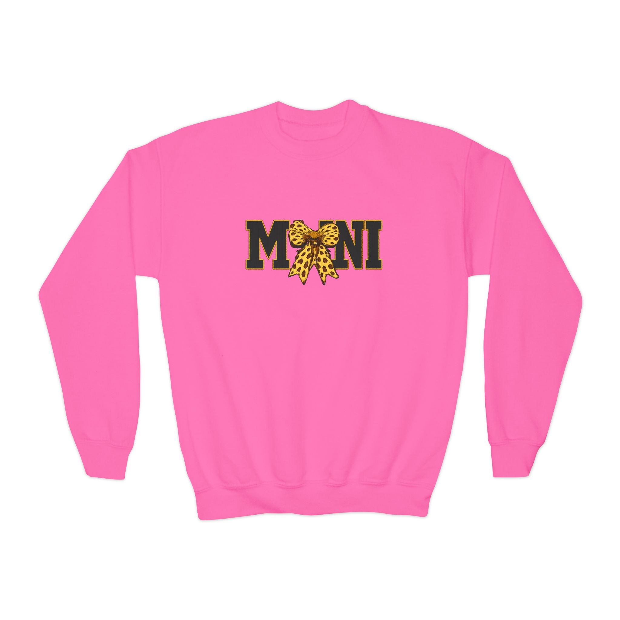 Youth 'Mini' Crewneck Sweatshirt — Leopard Bow Graphic