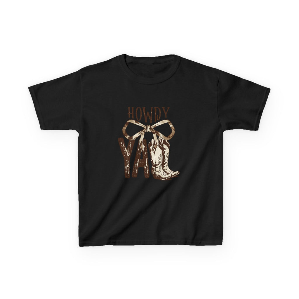 Howdy Y'all Kids T-Shirt — Western Cowboy Boot & Bow Graphic Tee