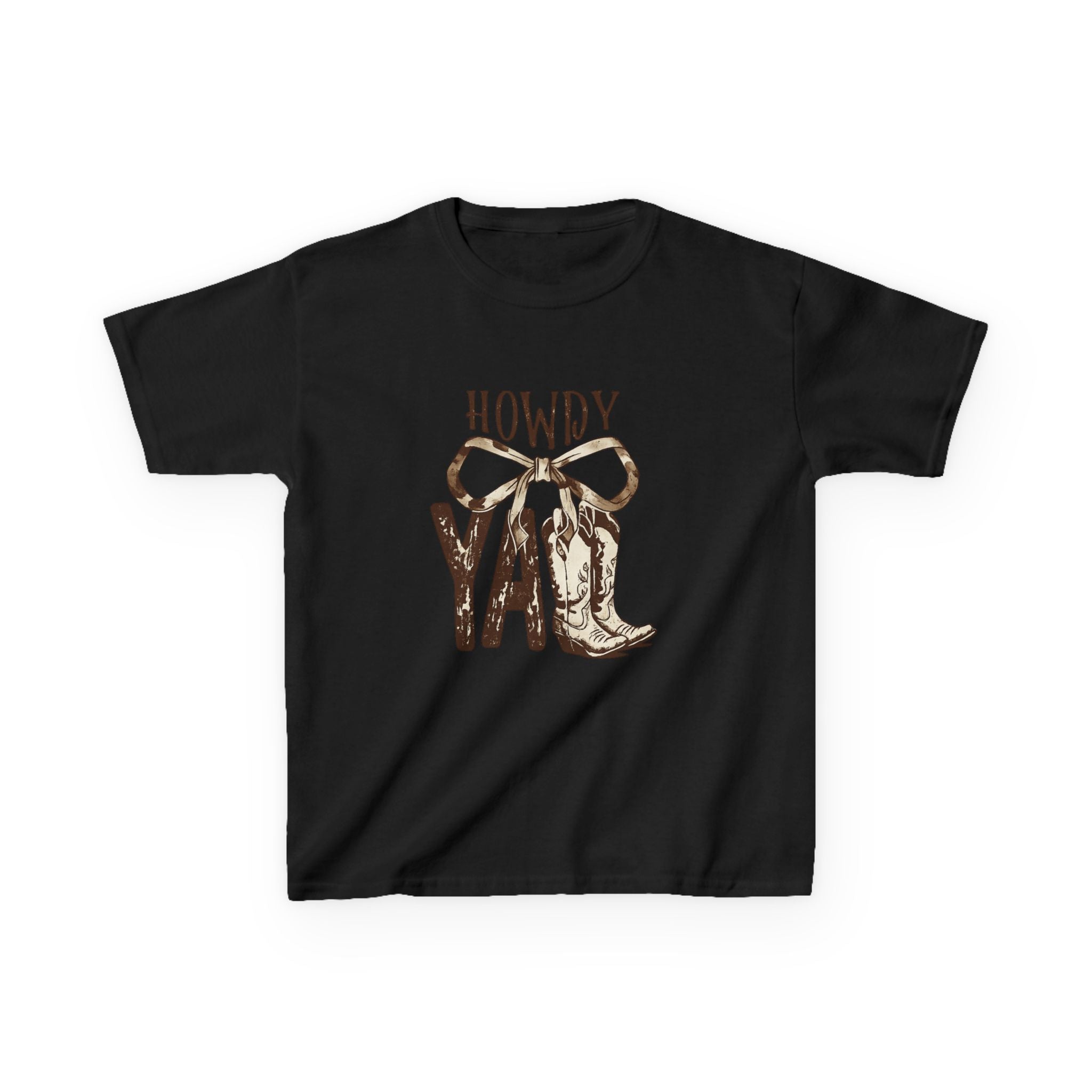 Howdy Y'all Kids T-Shirt — Western Cowboy Boot & Bow Graphic Tee