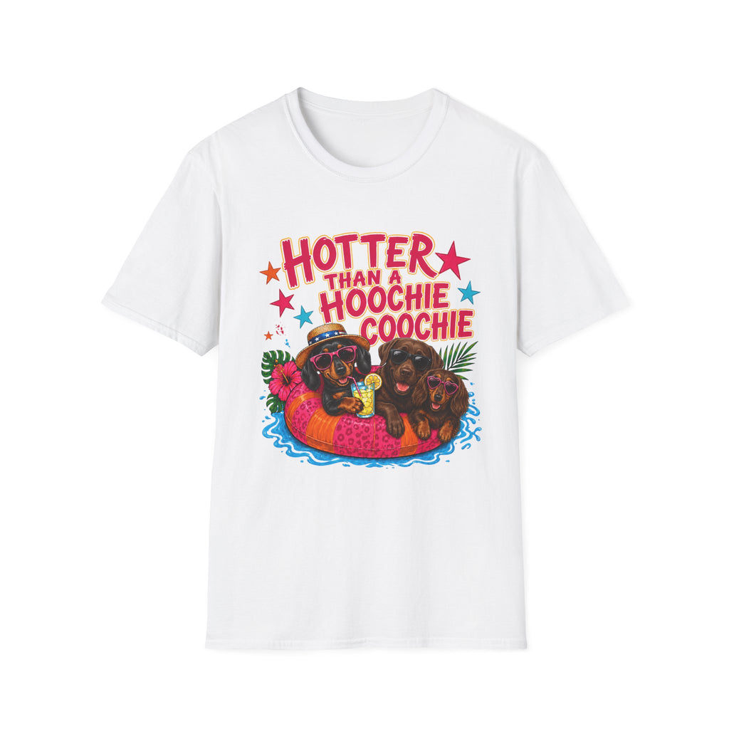 Hotter Than a Hoochie Coochie T-Shirt — Funny Summer Graphic Tee with Dogs