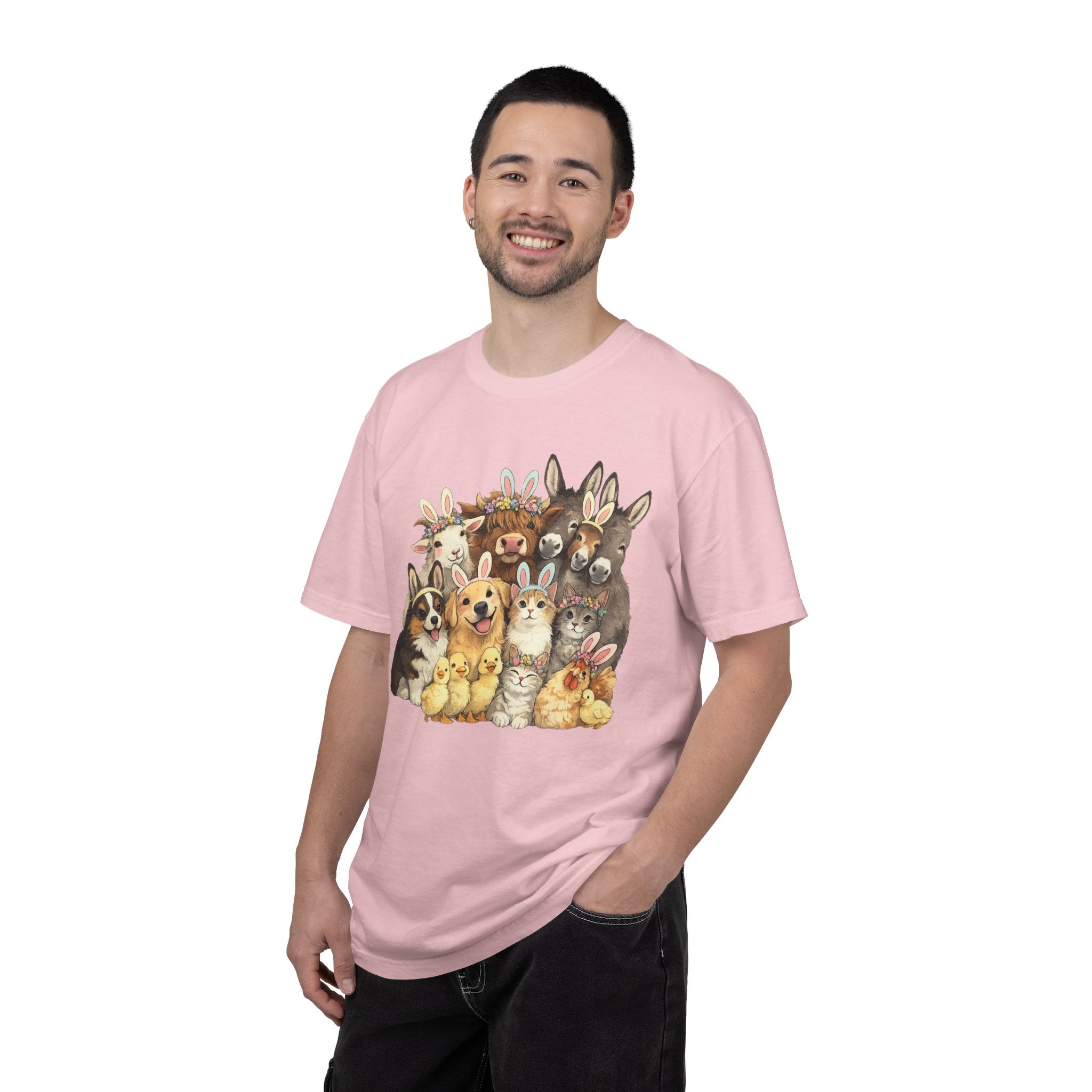 Farm Friends Crew T-Shirt — Cute Bunny, Chick, Donkey & Dog Animal Portrait Tee