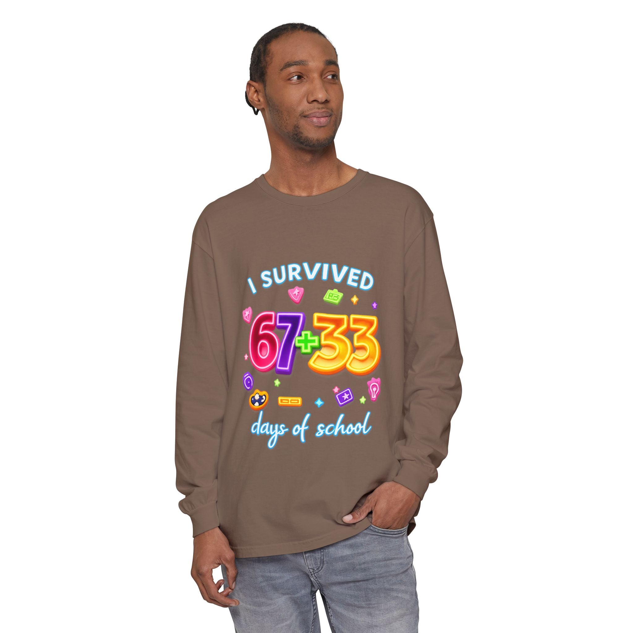 Long Sleeve T‑Shirt "I Survived 67+33 Days of School" — Cute Colorful End‑of‑School Celebration Tee