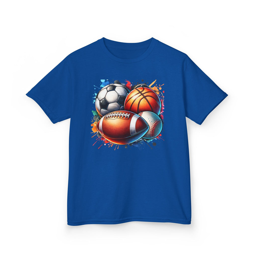 Kids Multi-Sport Splash T-Shirt — Soccer, Basketball & Football Graphic