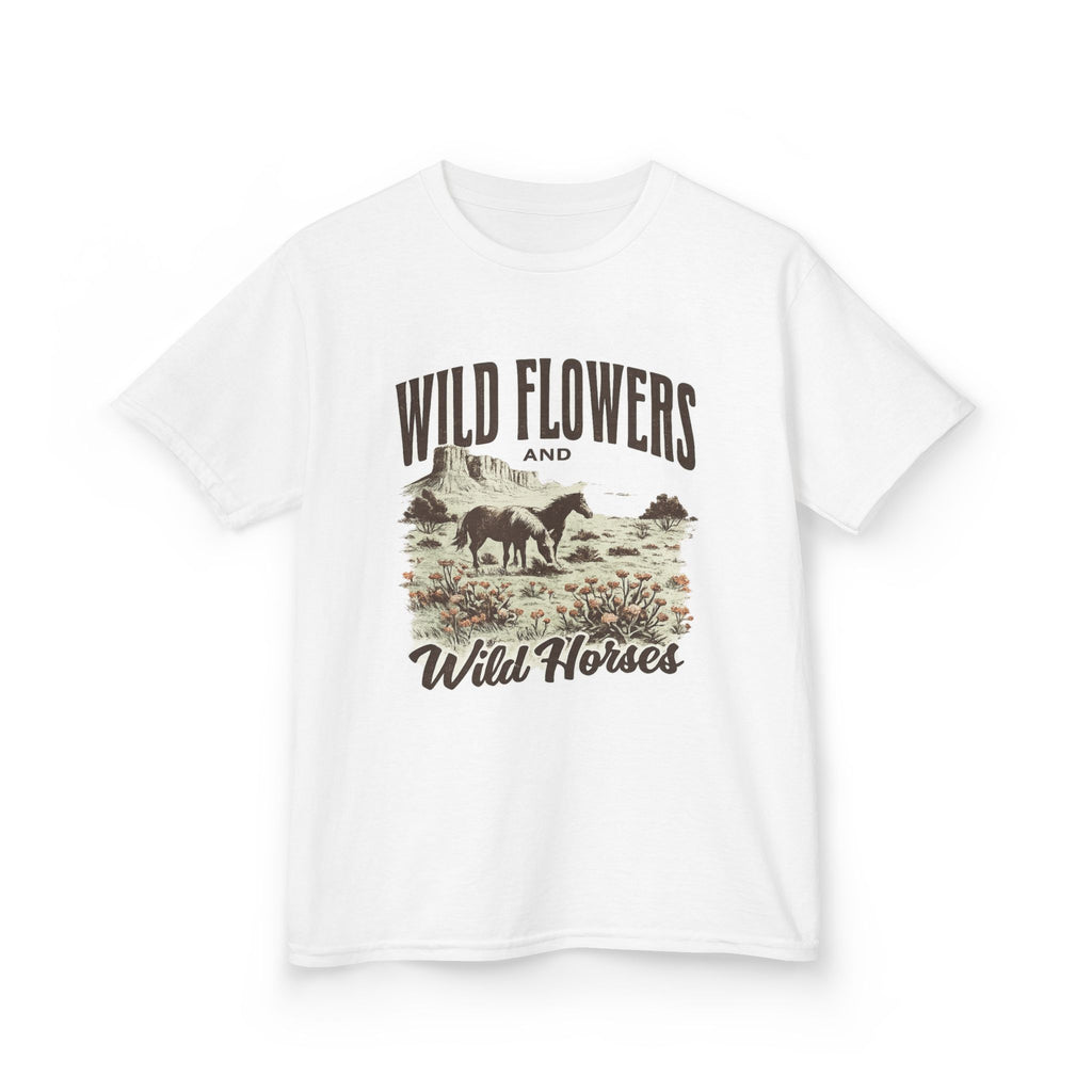 Kids T-Shirt — "Wild Flowers and Wild Horses" Rustic Western Tee