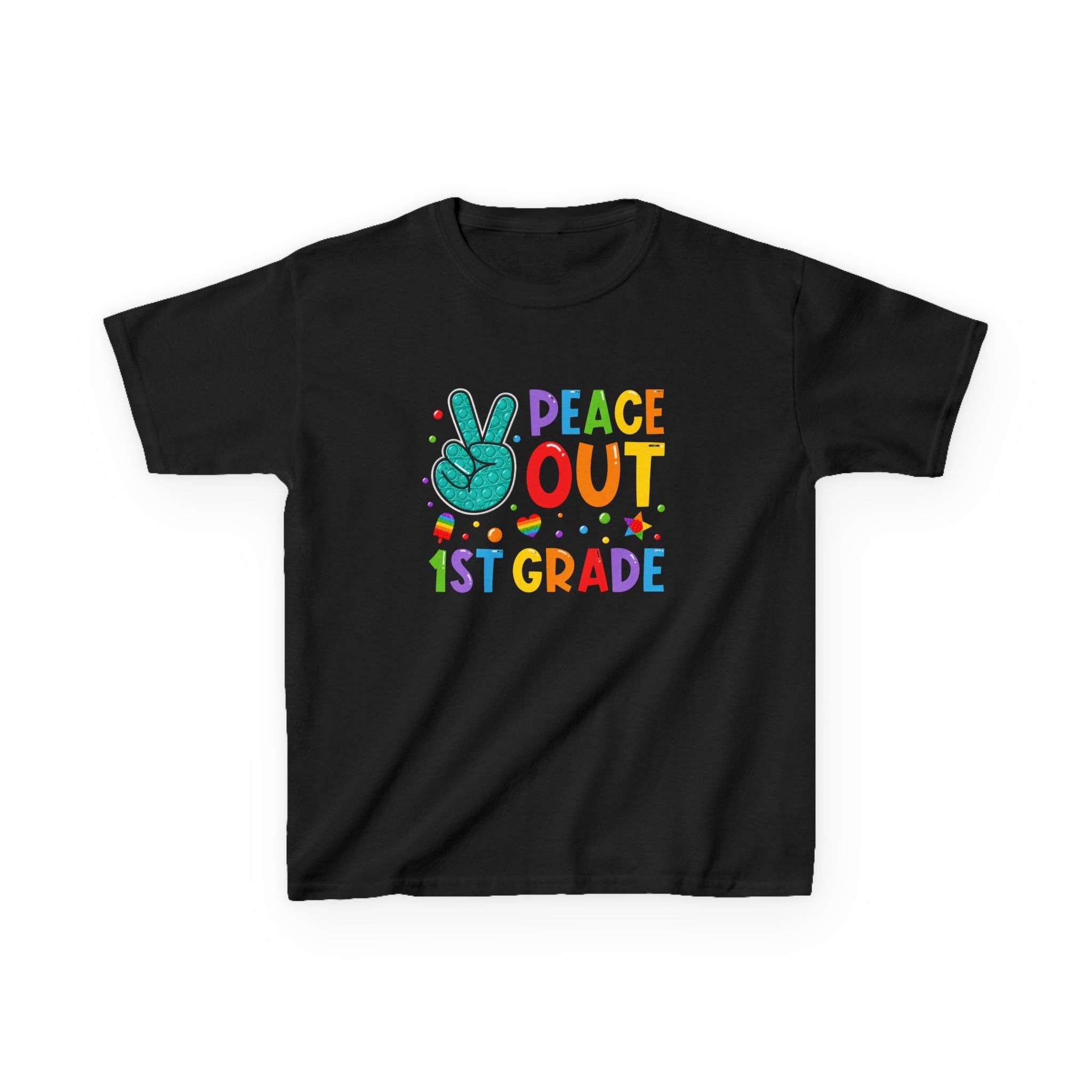 Peace Out 1st Grade Kids T‑Shirt — Colorful End‑of‑School Graduation Tee