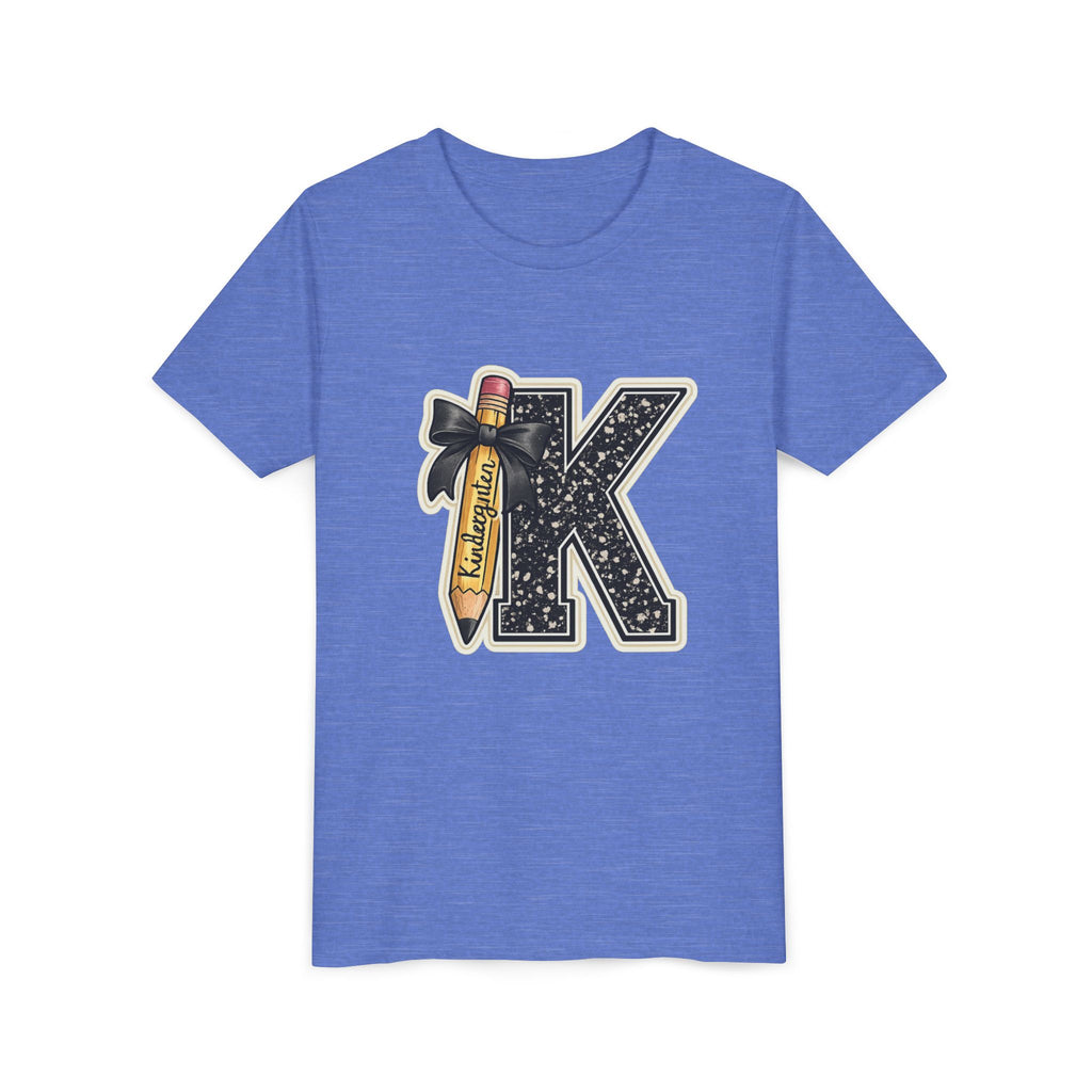 Youth K Monogram Pencil Tee — Kids Initial Letter K School Shirt