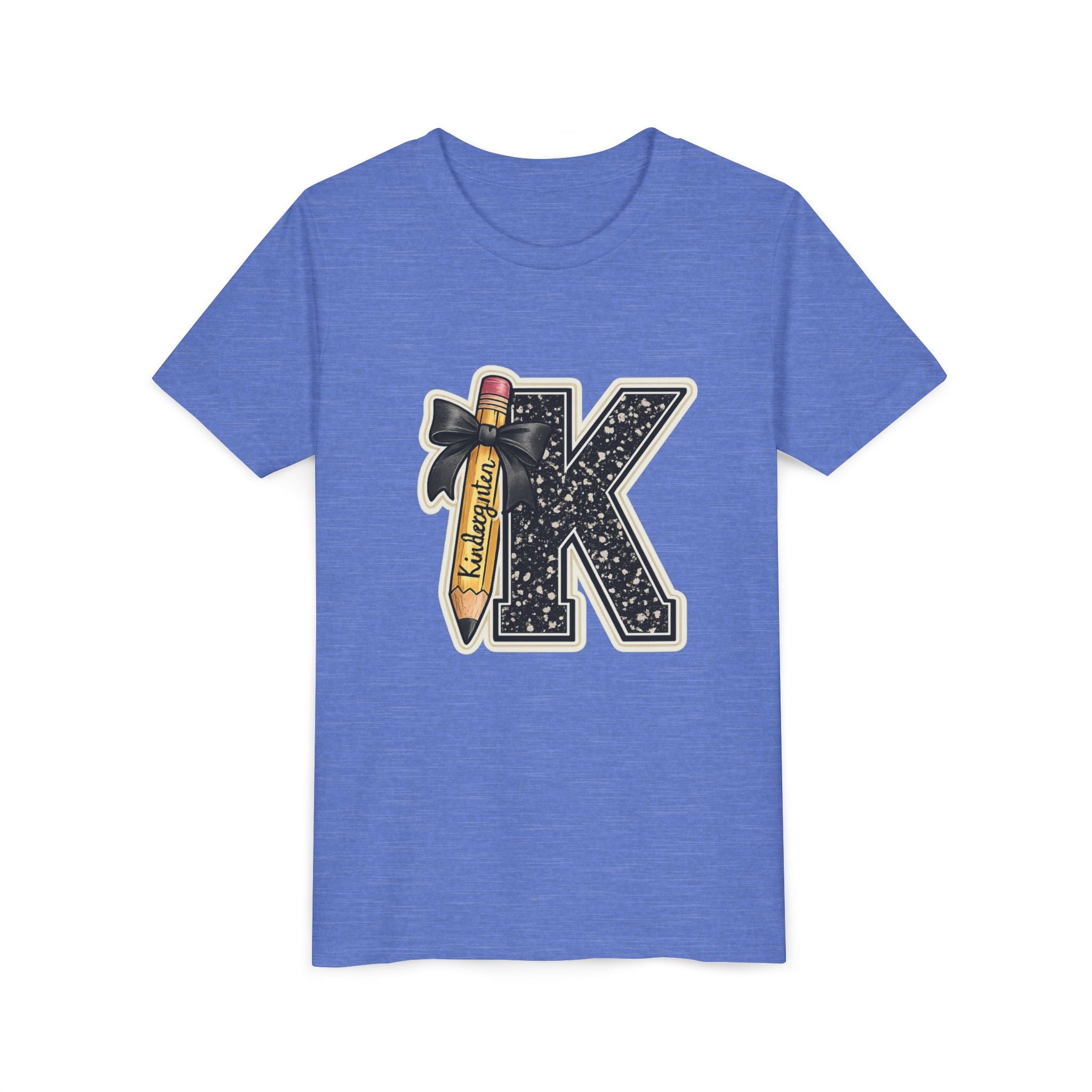Youth K Monogram Pencil Tee — Kids Initial Letter K School Shirt