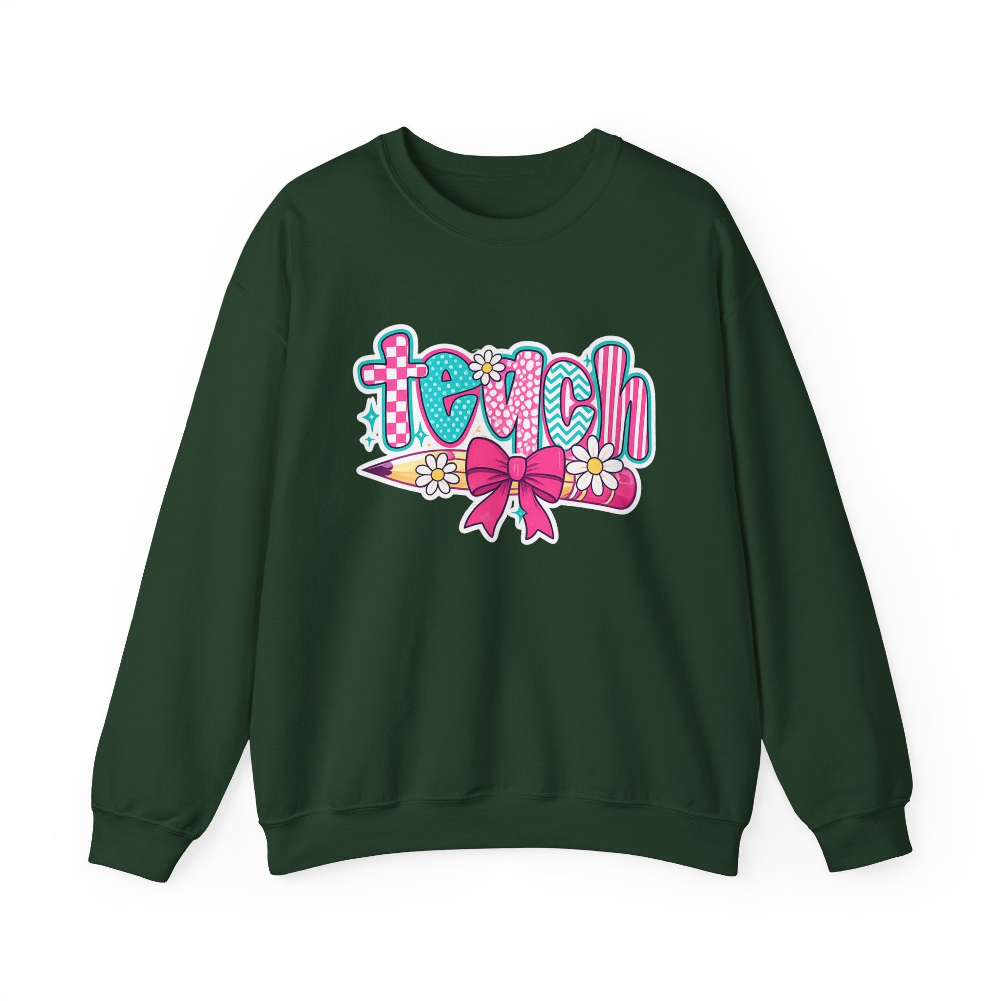 Teacher Pencil Crewneck Sweatshirt — "Teach" Floral School Spirit Pullover