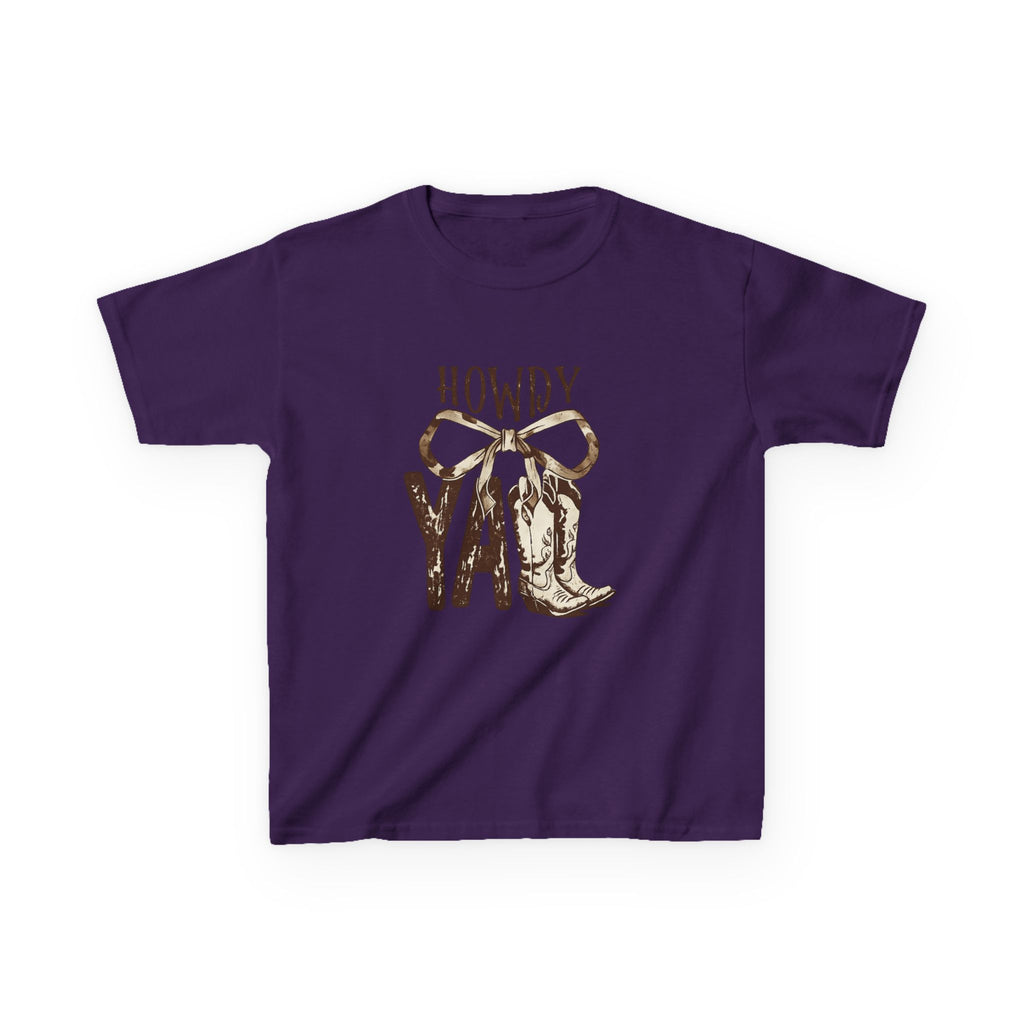 Howdy Y'all Kids T-Shirt — Western Cowboy Boot & Bow Graphic Tee