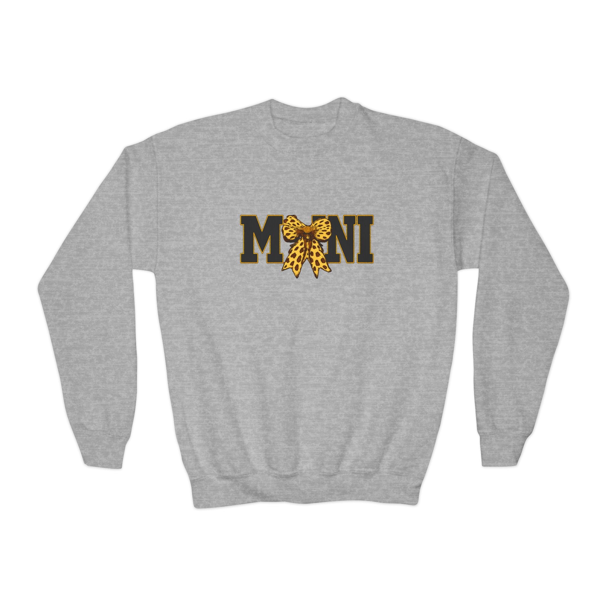 Youth 'Mini' Crewneck Sweatshirt — Leopard Bow Graphic