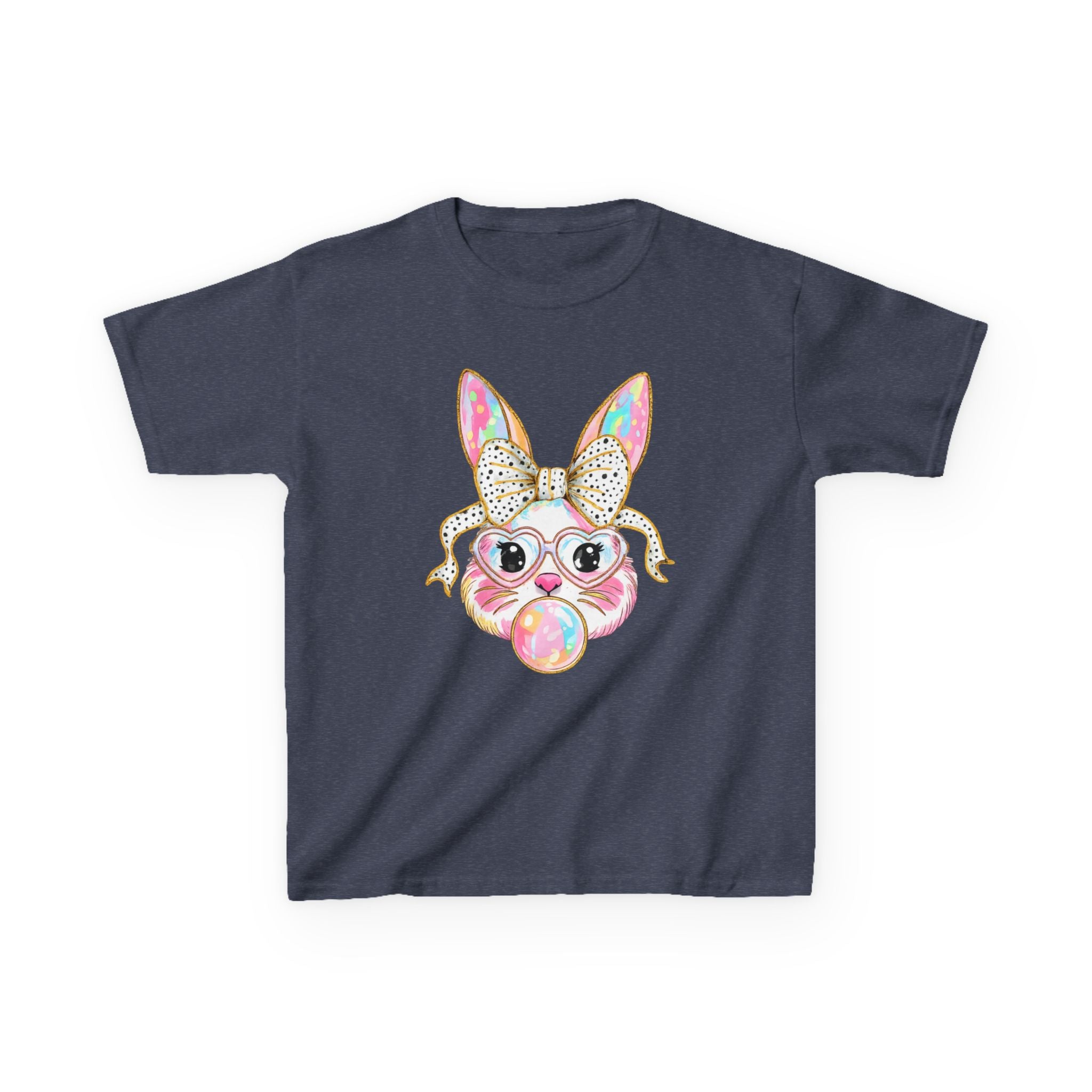 Kids Bunny Bubblegum Tee — Cute Bunny with Bow & Glasses Kids T-Shirt