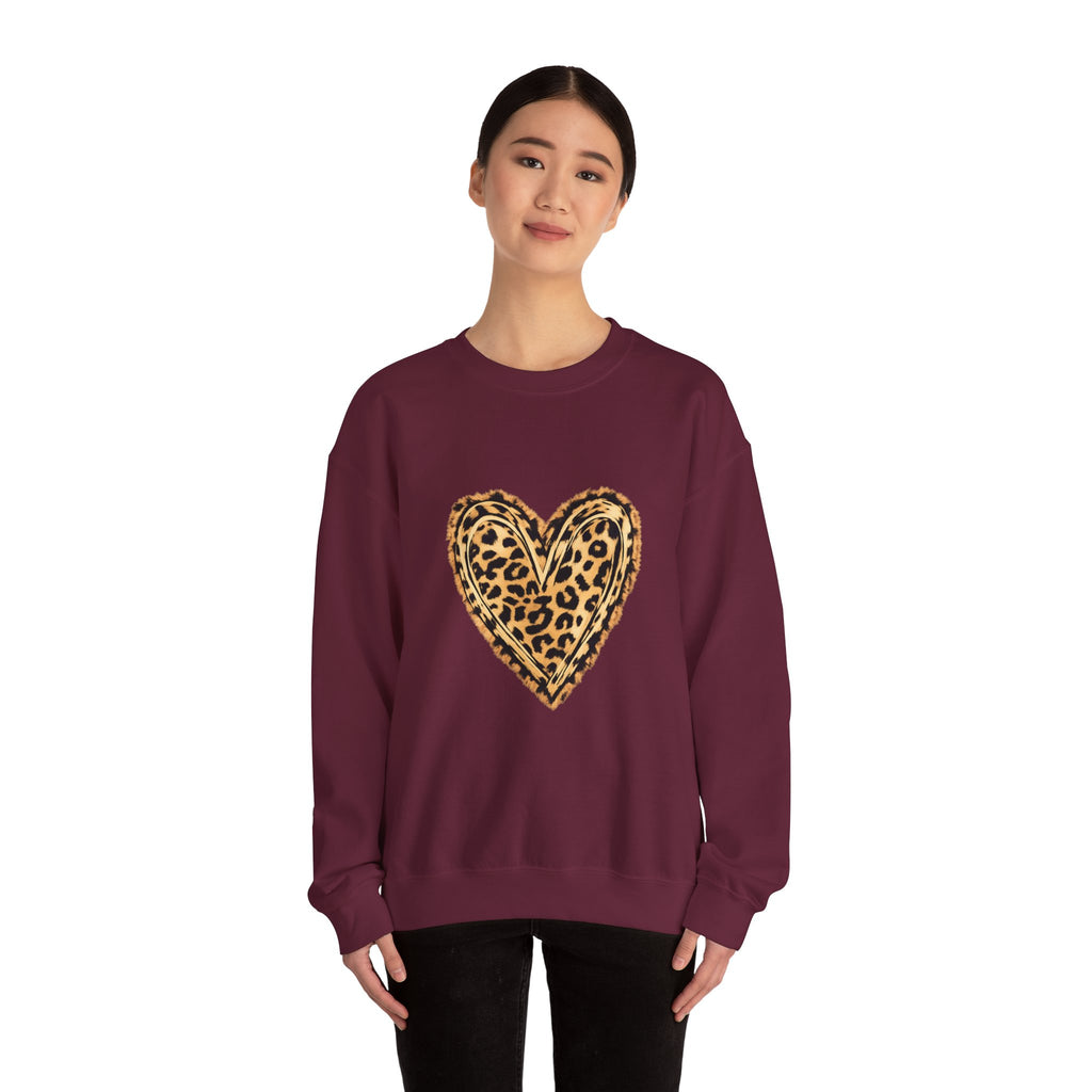 Leopard Heart Crewneck Sweatshirt - Animal Print Heart Pullover