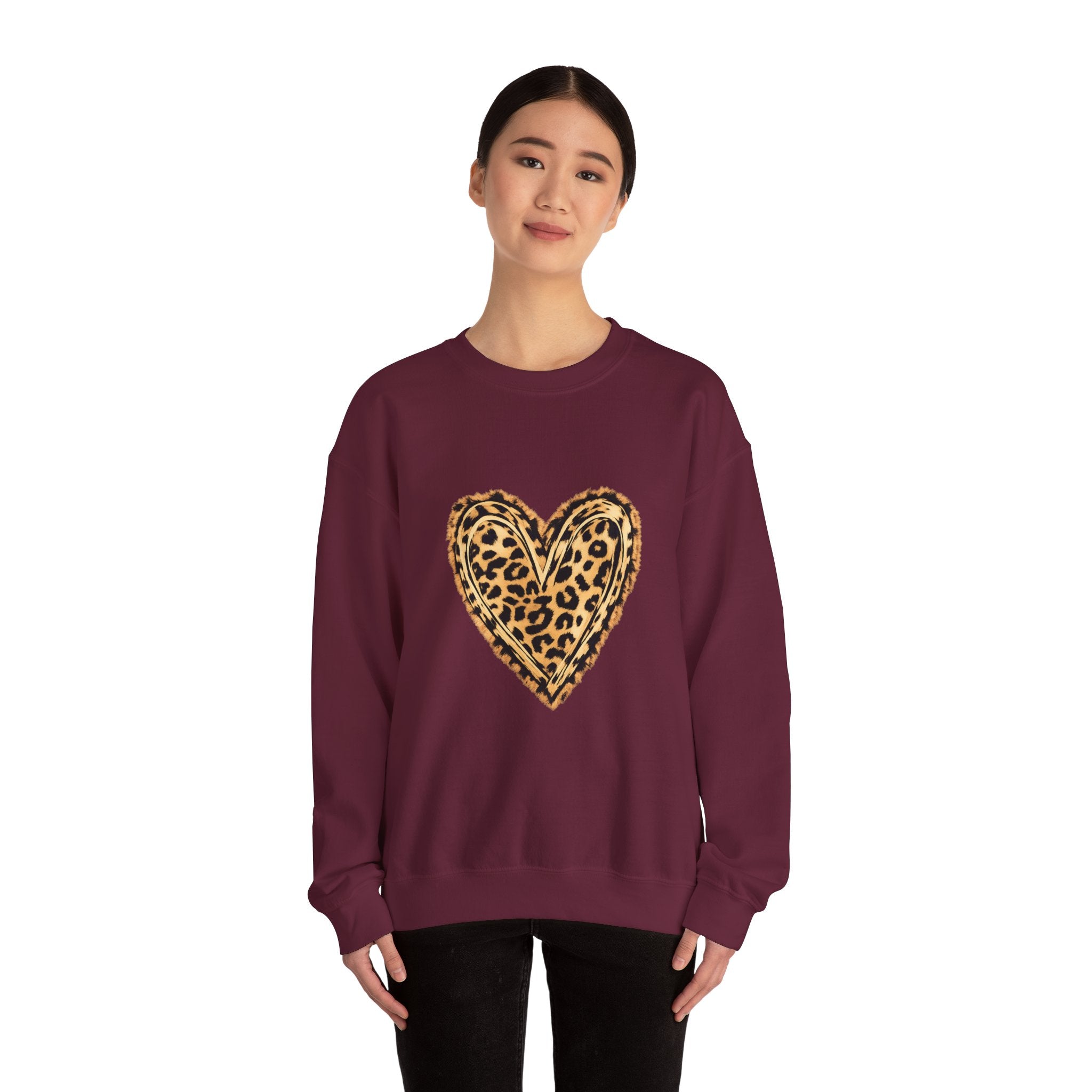 Leopard Heart Crewneck Sweatshirt - Animal Print Heart Pullover