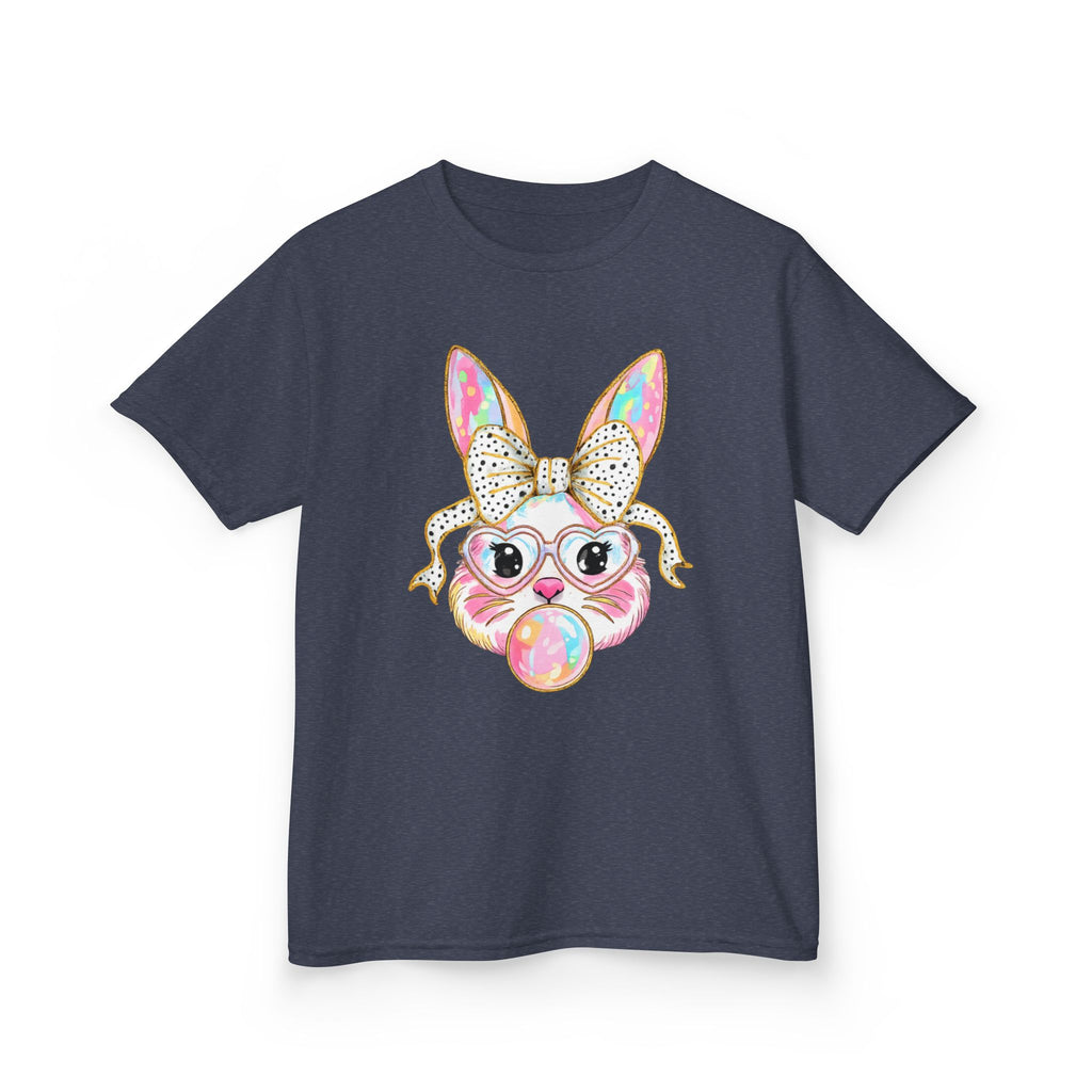 Kids Bunny Bubblegum Tee — Cute Bunny with Bow & Glasses Kids T-Shirt