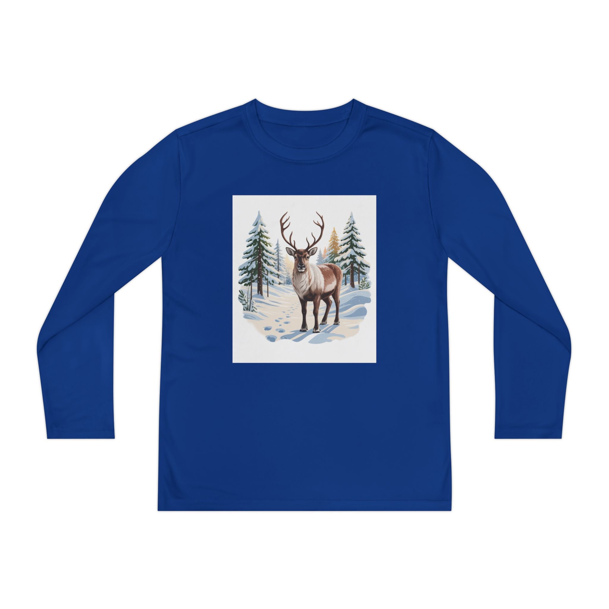 Youth Long Sleeve Tee — Winter Deer Forest Graphic