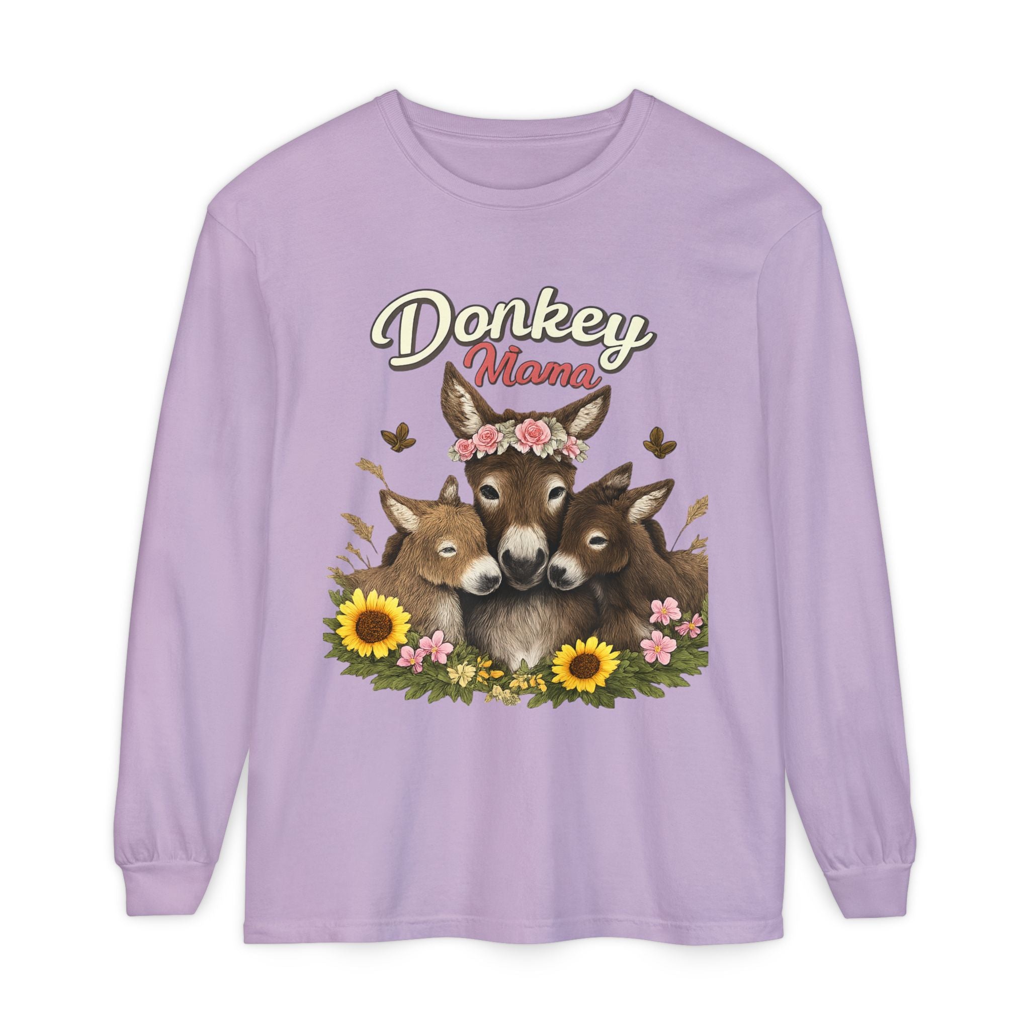 Donkey Mama Long Sleeve Tee — Floral Donkey Mom Shirt for Animal Lovers