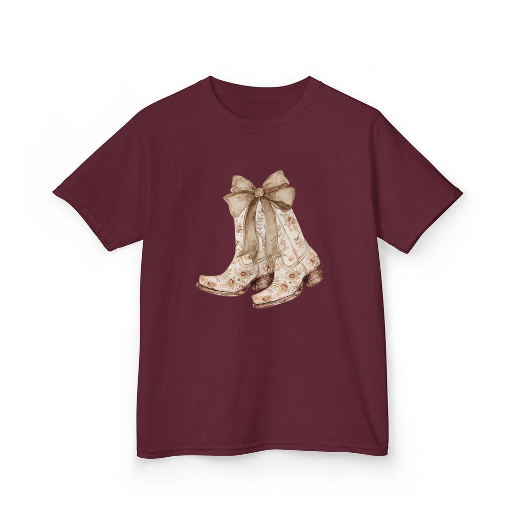 Kids Tee — Vintage Floral Cowboy Boots with Ribbon