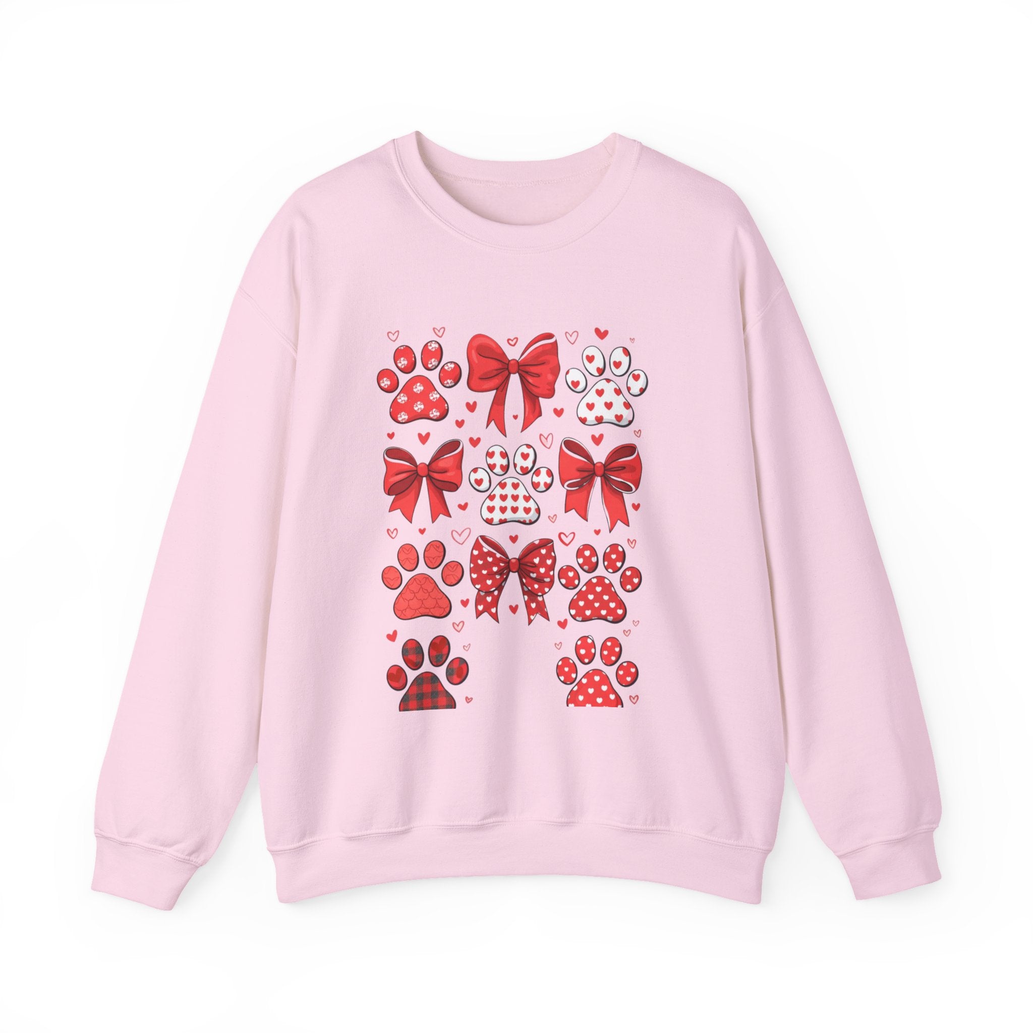 Valentine Paw Print Crewneck Sweatshirt — Red Bows & Hearts Pet Lover Pullover