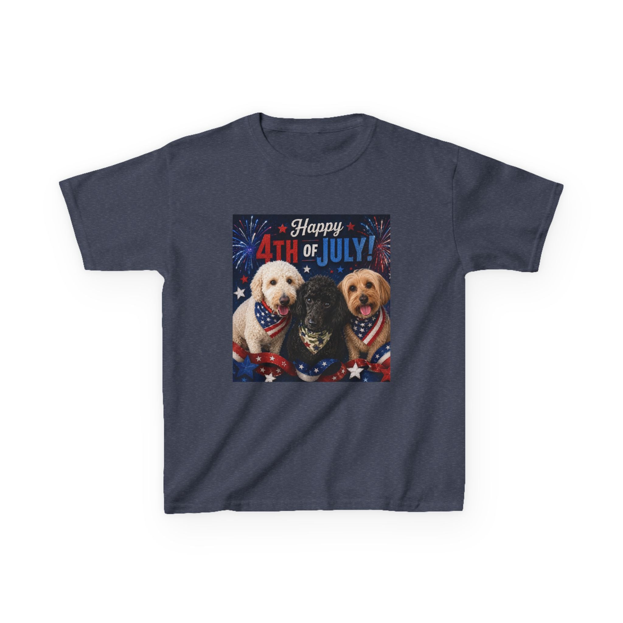 4th of July Kids Tee – Patriotic Dogs "Happy 4th of July"