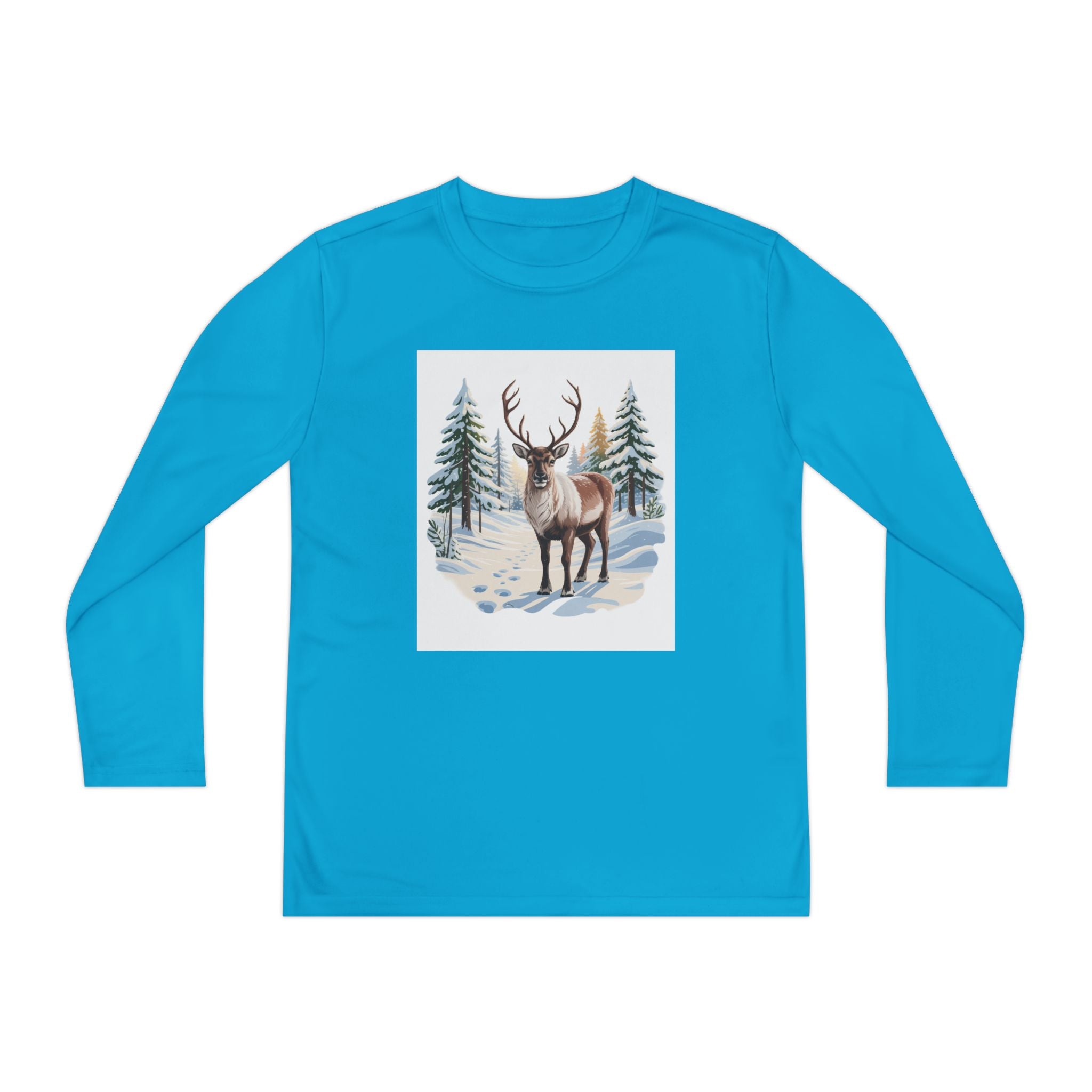 Youth Long Sleeve Tee — Winter Deer Forest Graphic