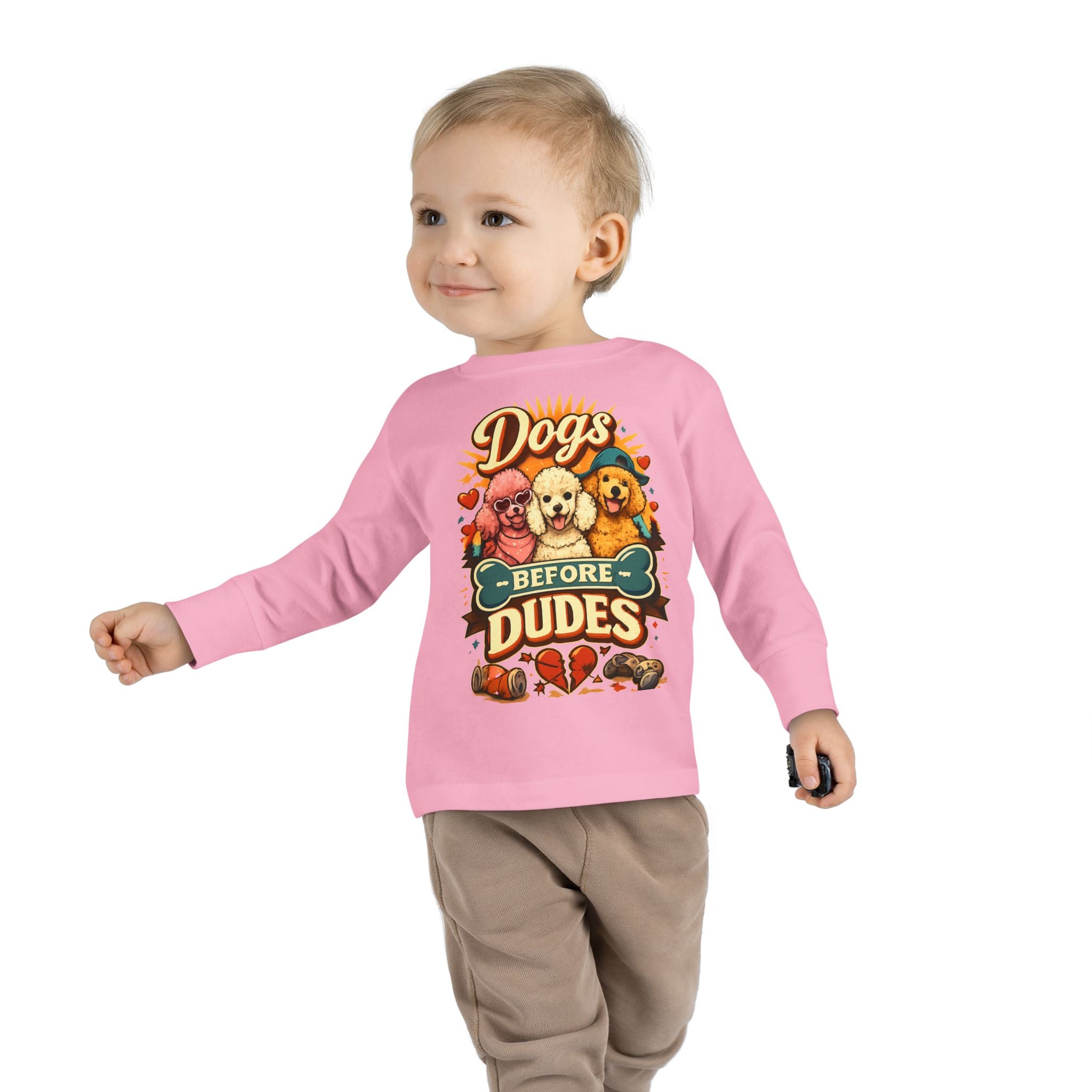 Toddler Tee - "Dogs Before Dudes" Cute Puppy Graphic Long Sleeve