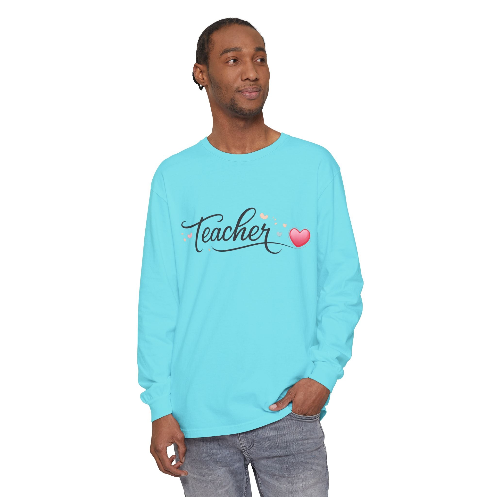 Teacher Long Sleeve T-Shirt — Minimal Script Teacher Tee, Back-to-School Gift