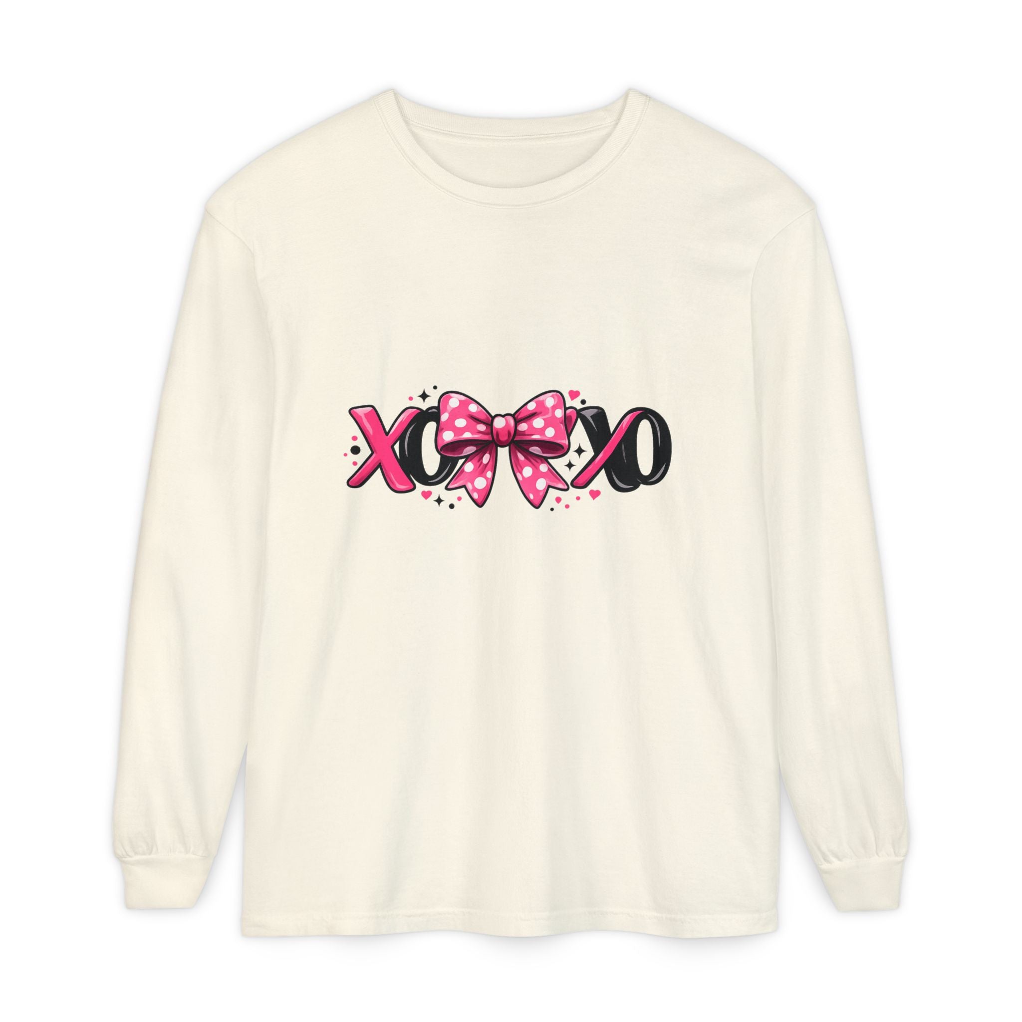 Hugs & Kisses (XOXO) Long Sleeve Tee — Pink Bow Valentine Shirt