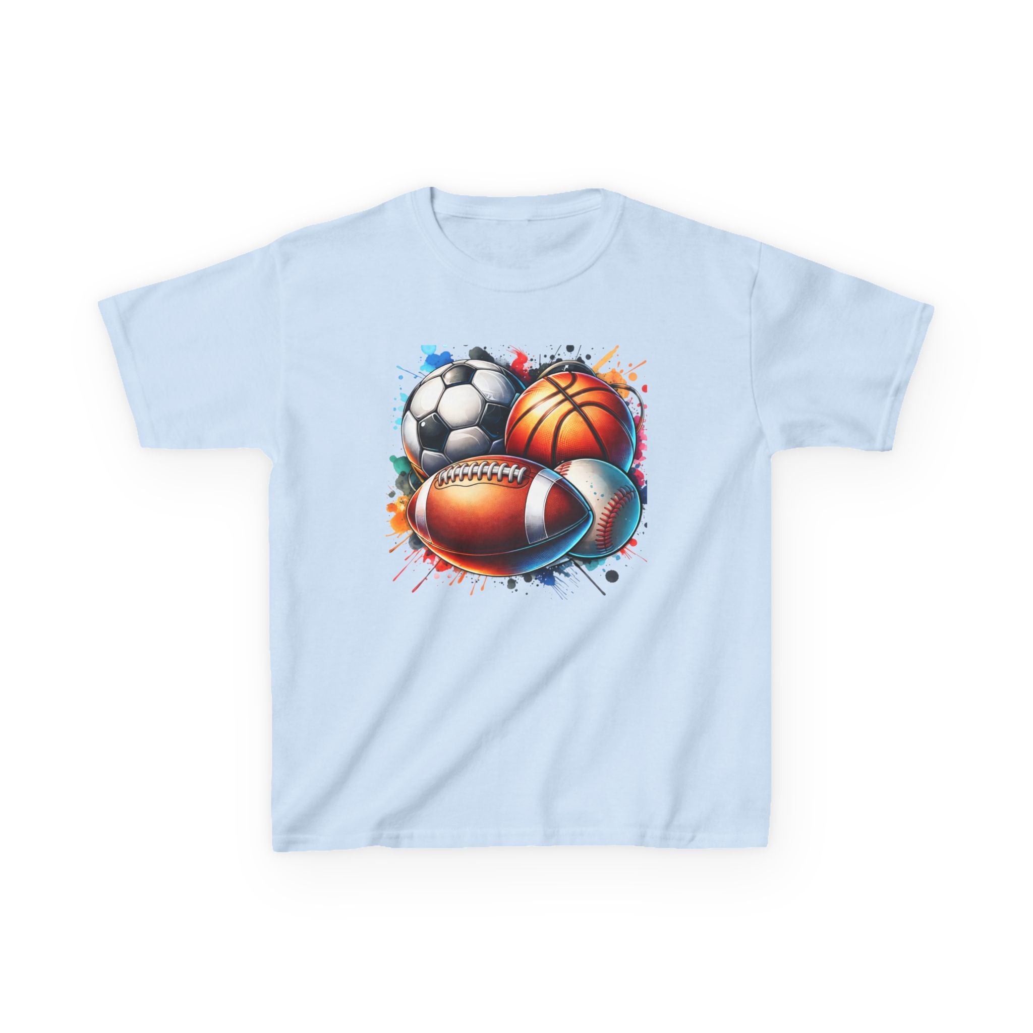 Kids Multi-Sport Splash T-Shirt — Soccer, Basketball & Football Graphic