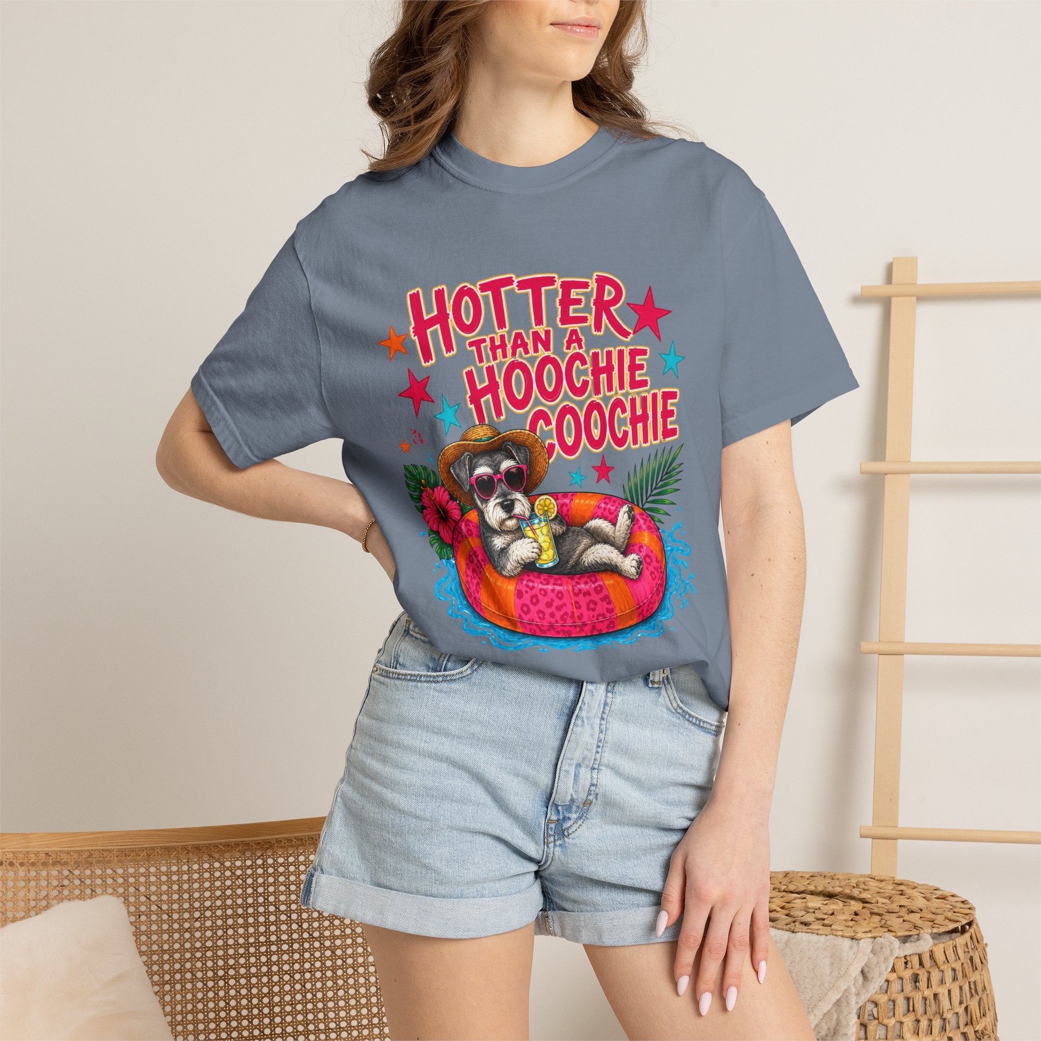 Graphic T-Shirt — "Hotter Than a Hoochie Coochie" Summer Pool Cat Tee