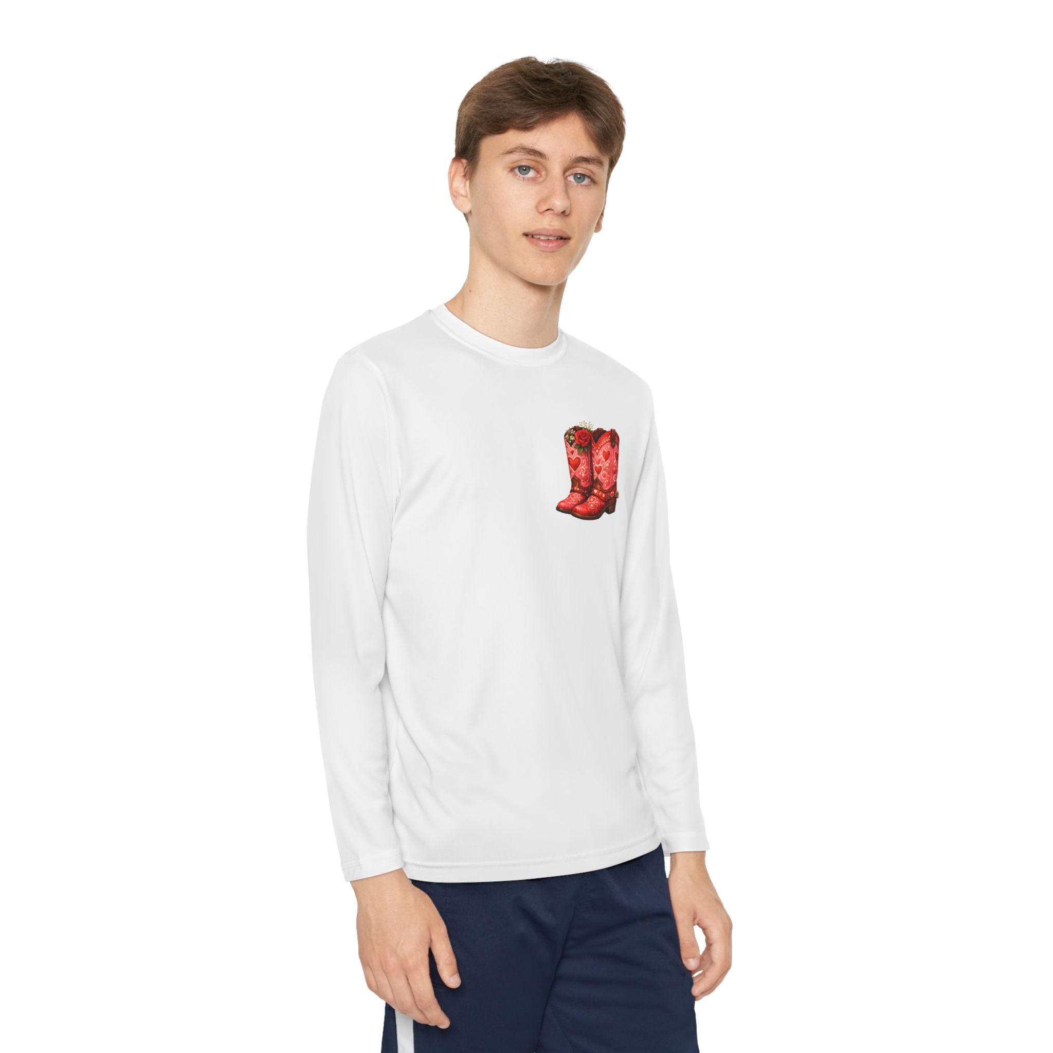 Youth Long Sleeve Tee — “All a Girl Needs is a Right Pair of Boots” Cowboy Boots Graphic
