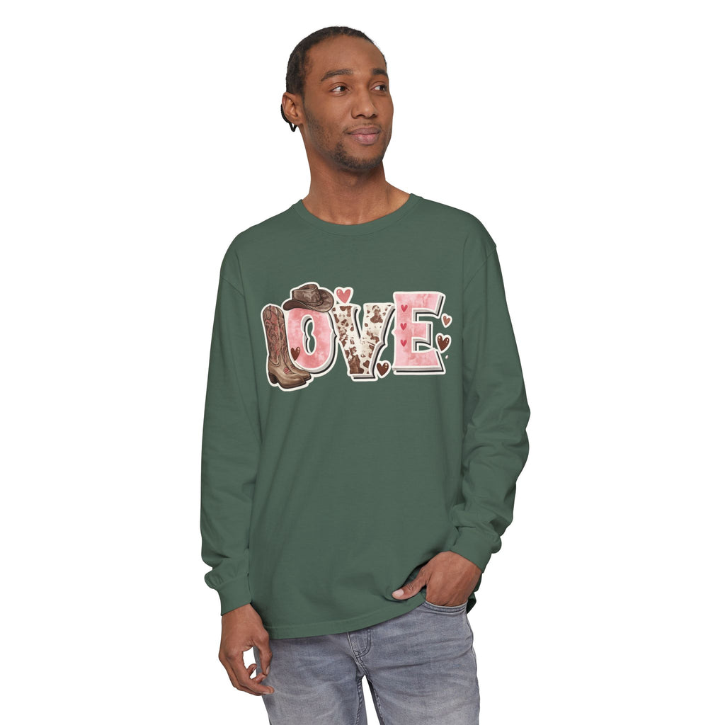 Western 'LOVE' Long Sleeve Tee — Cowgirl Cowboy Heart Graphic