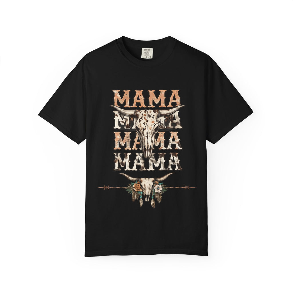 Mama Cow Skull Graphic T-Shirt — Western Boho Mom Tee