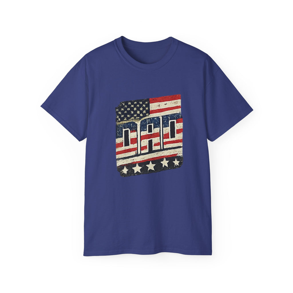 Patriotic Dad T-Shirt – Vintage American Flag 'DAD' Tee for Father’s Day