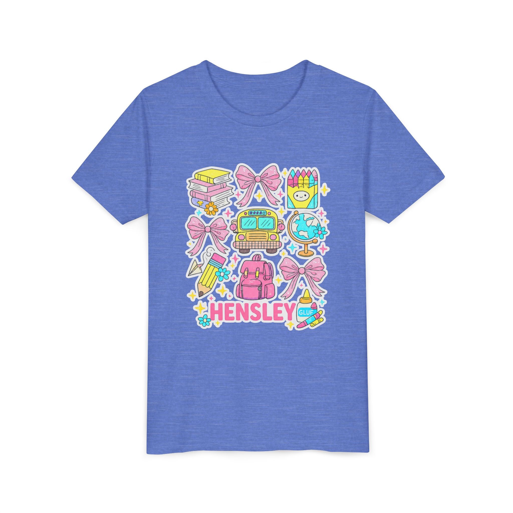 Personalized Kids Back to School Tee – Cute School Icons with Name (Hensley)
