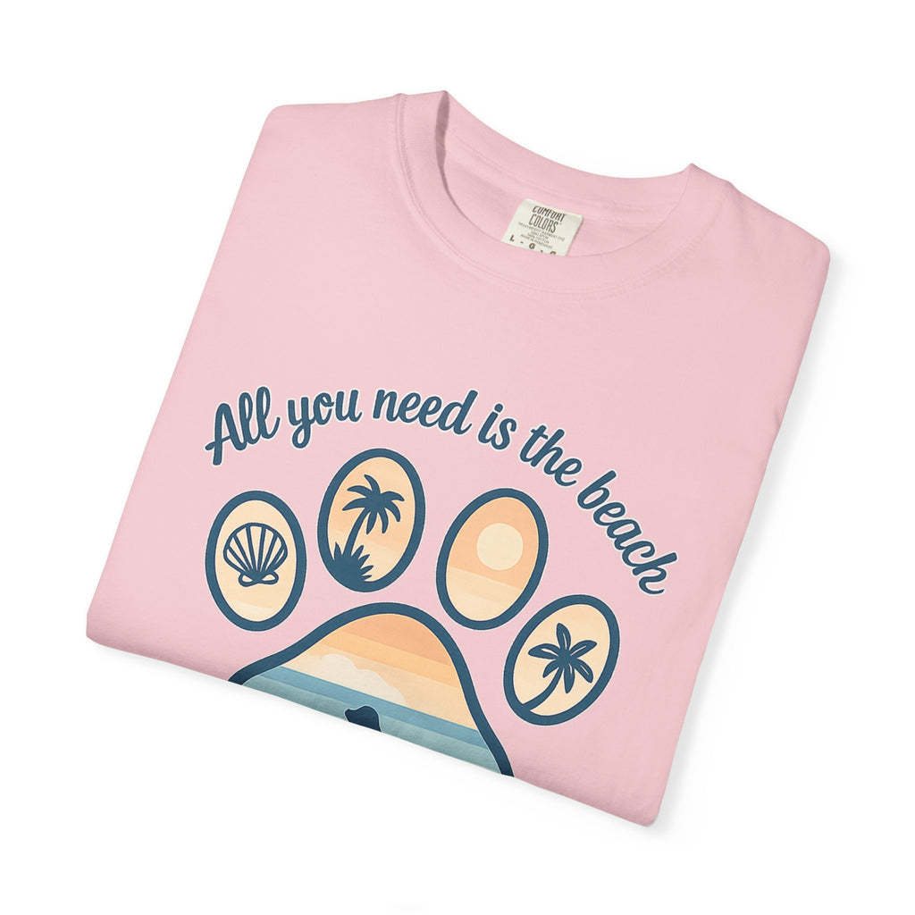 Beach & Dog Paw T-Shirt — “All You Need Is the Beach and a Dog” Graphic Tee