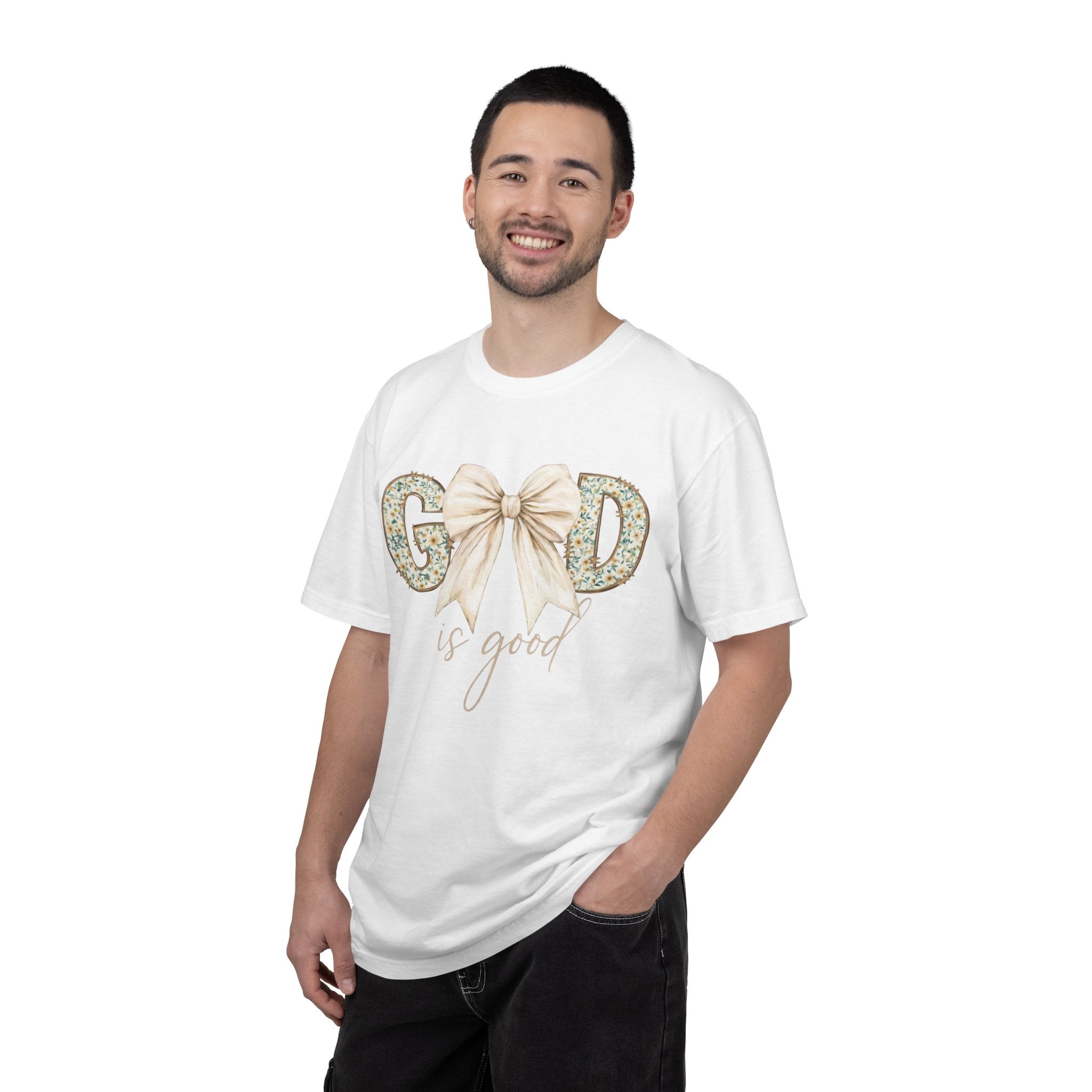 T-Shirt — "God Is Good" Floral Bow Christian Tee