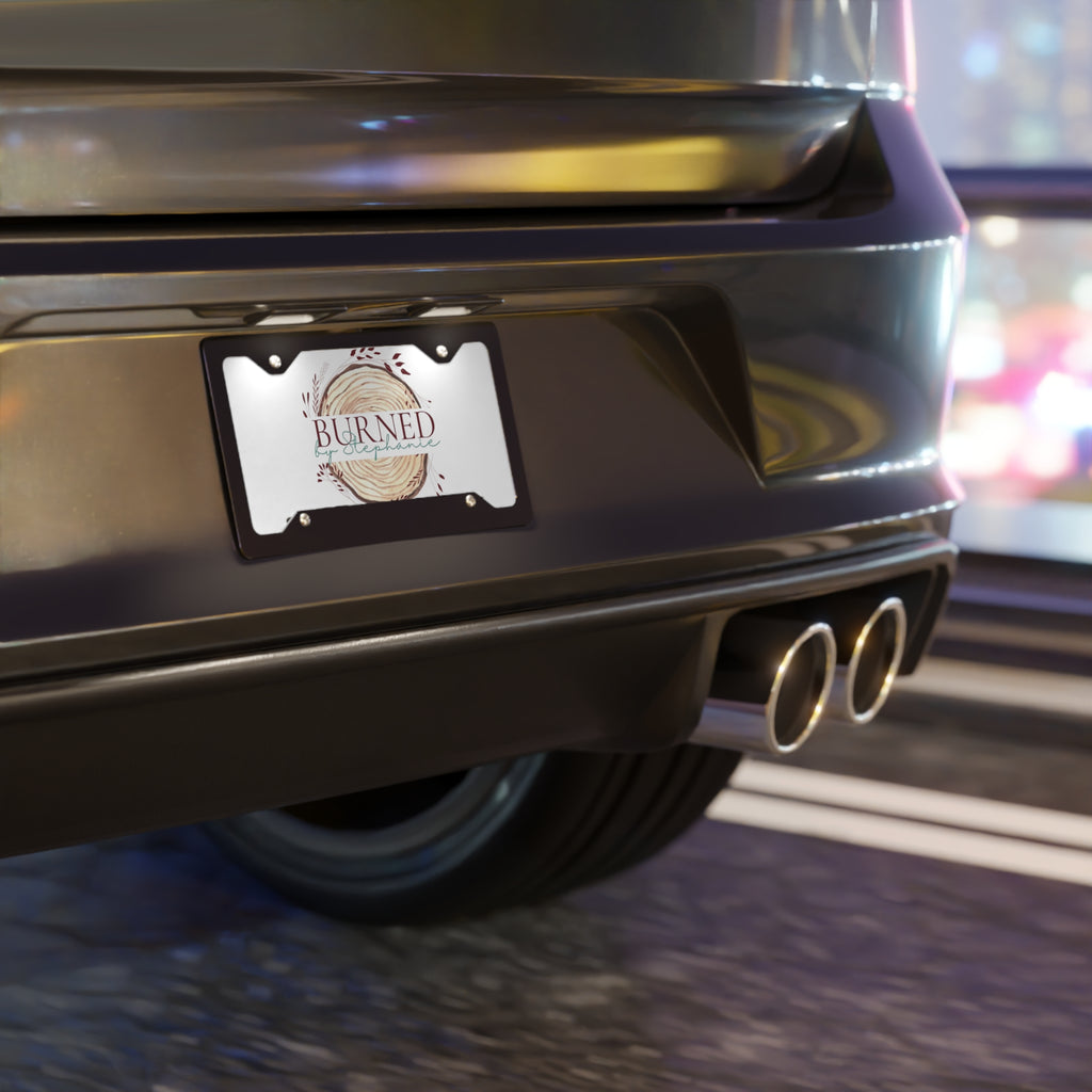 Burned by Stephanie Wood Slice Vanity Plate — Custom Rustic License Plate